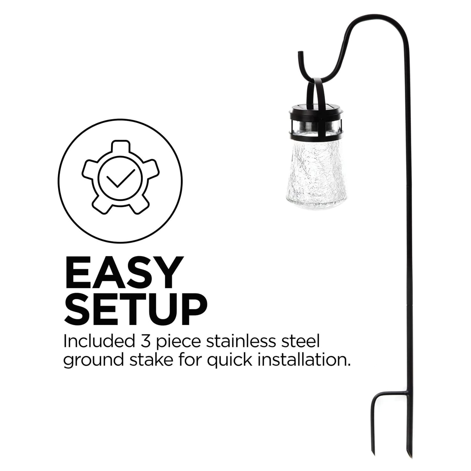 Black Matte Solar LED Pathway Lights with Crackle Glass, 2-Pack