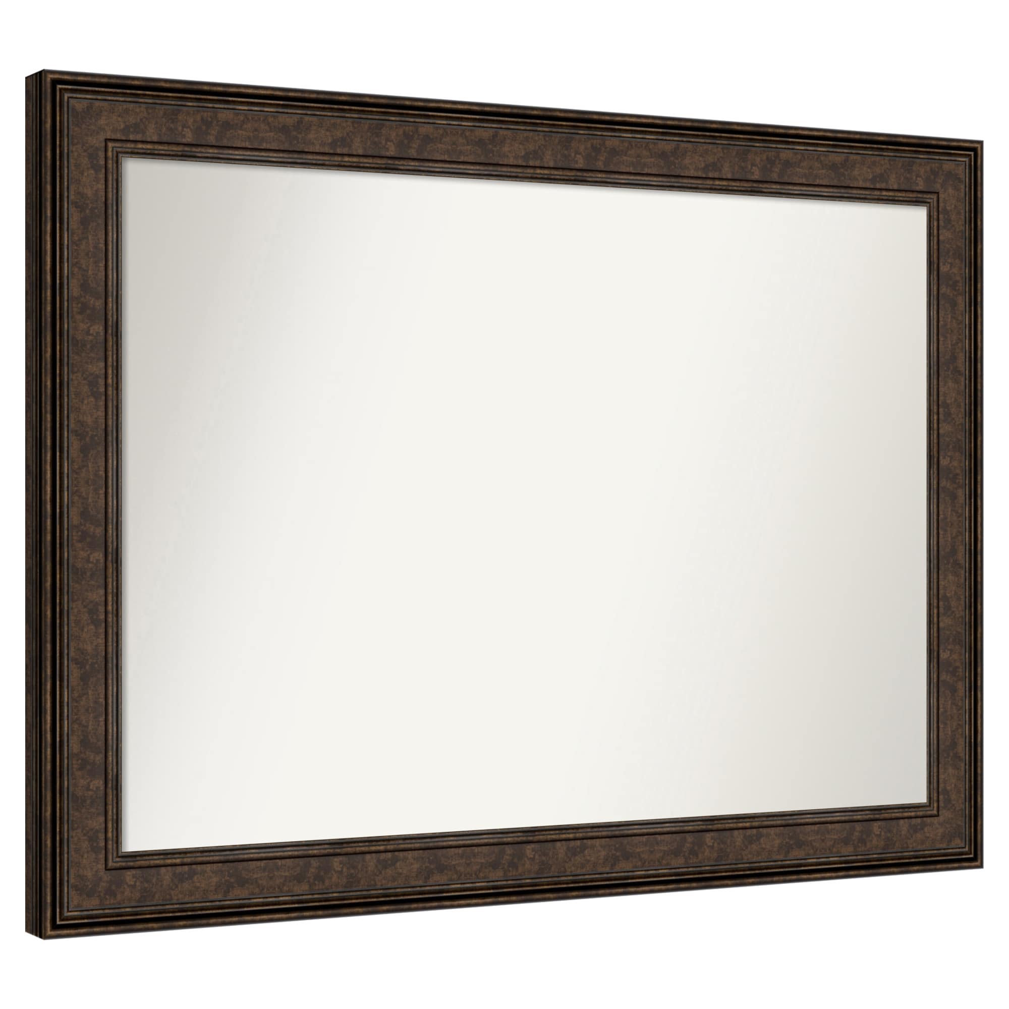 Amanti Art -  Non-Beveled Mirror Ridge Bronze Framed Wood Bathroom Wall Mirror 32.75 x 43.75 in.