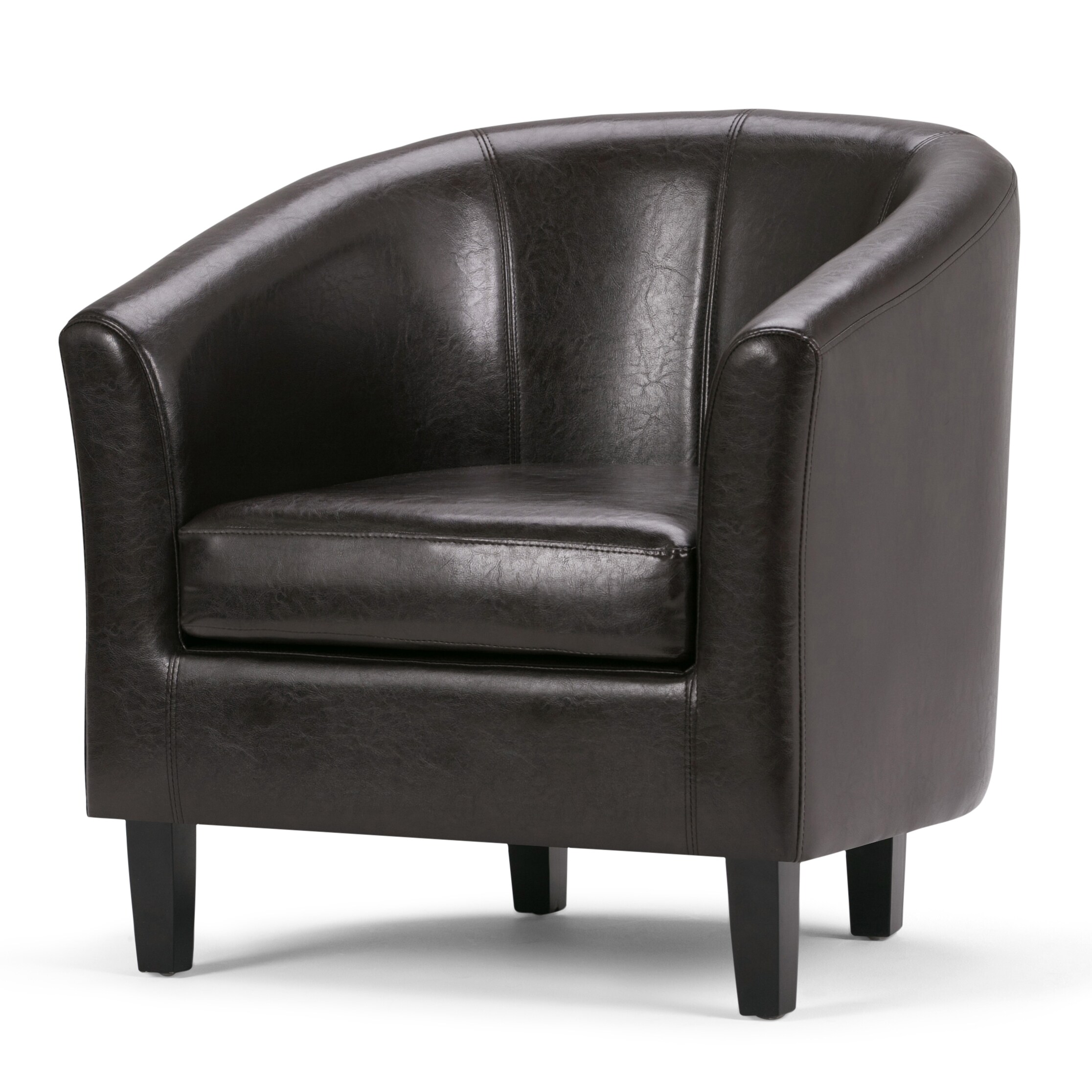 Austin Dark Brown Faux Leather Barrel Accent Chair