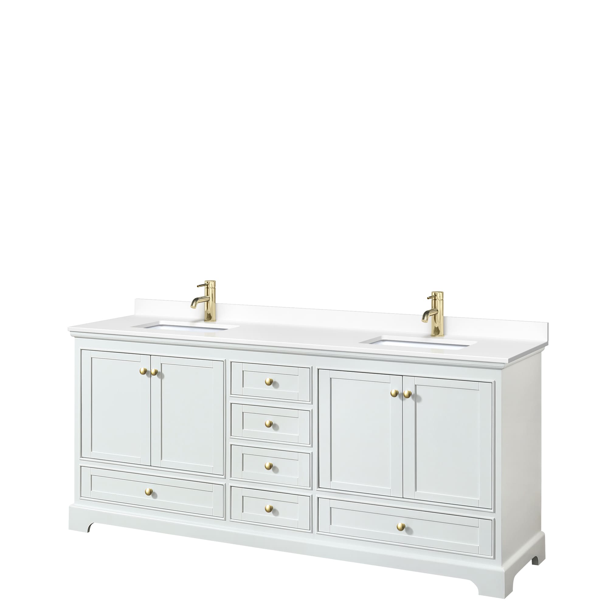 Wyndham Collection WCS202080DWGWCUNSMXX Deborah 80-in White with Brushed Gold Trim Undermount Double sink Bathroom Vanity with White Cultured Marble Cultured marble Top