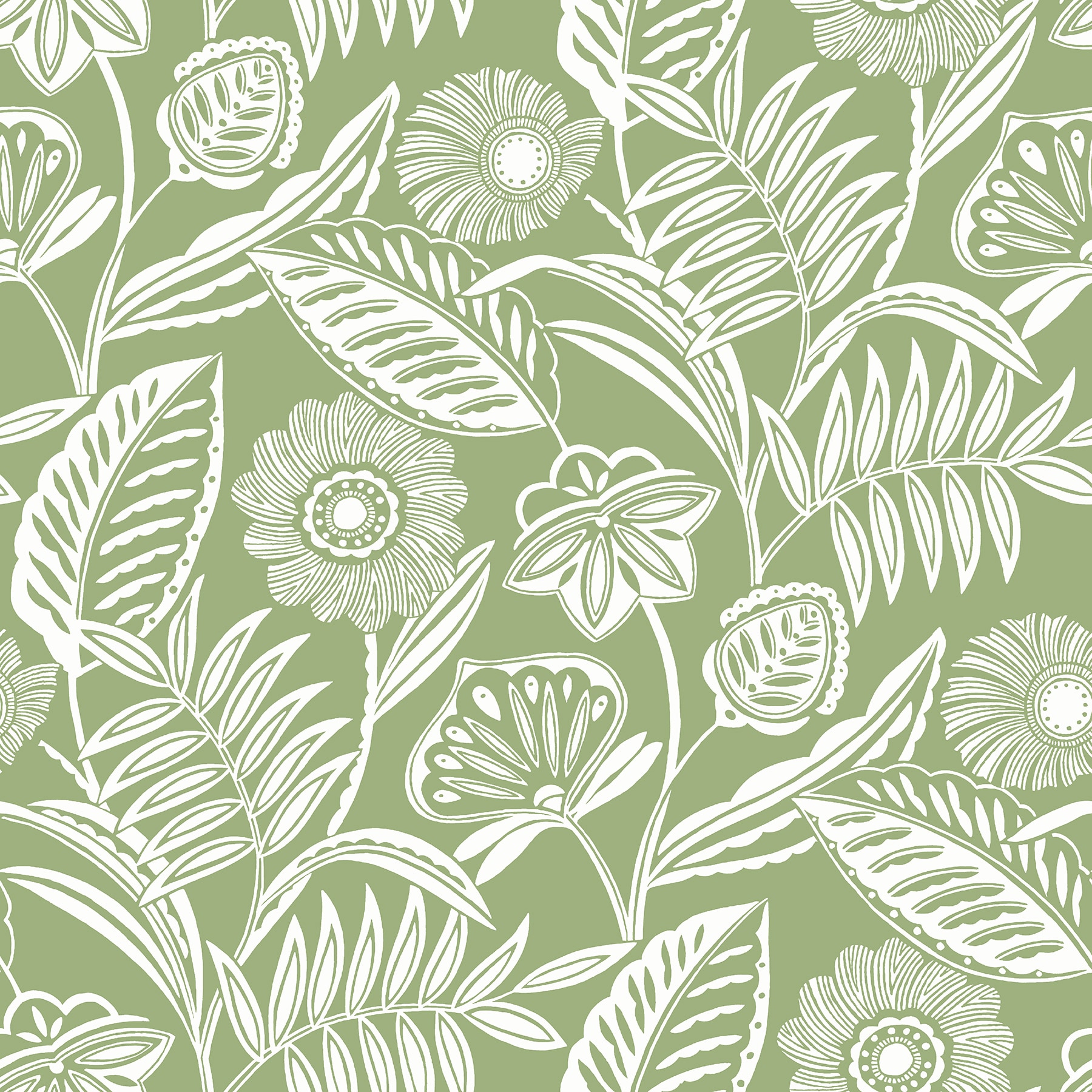 A-Street Prints 2969-87530 Pacifica 60.8-Sq. Feet Green Non-woven Floral Unpasted Wallpaper