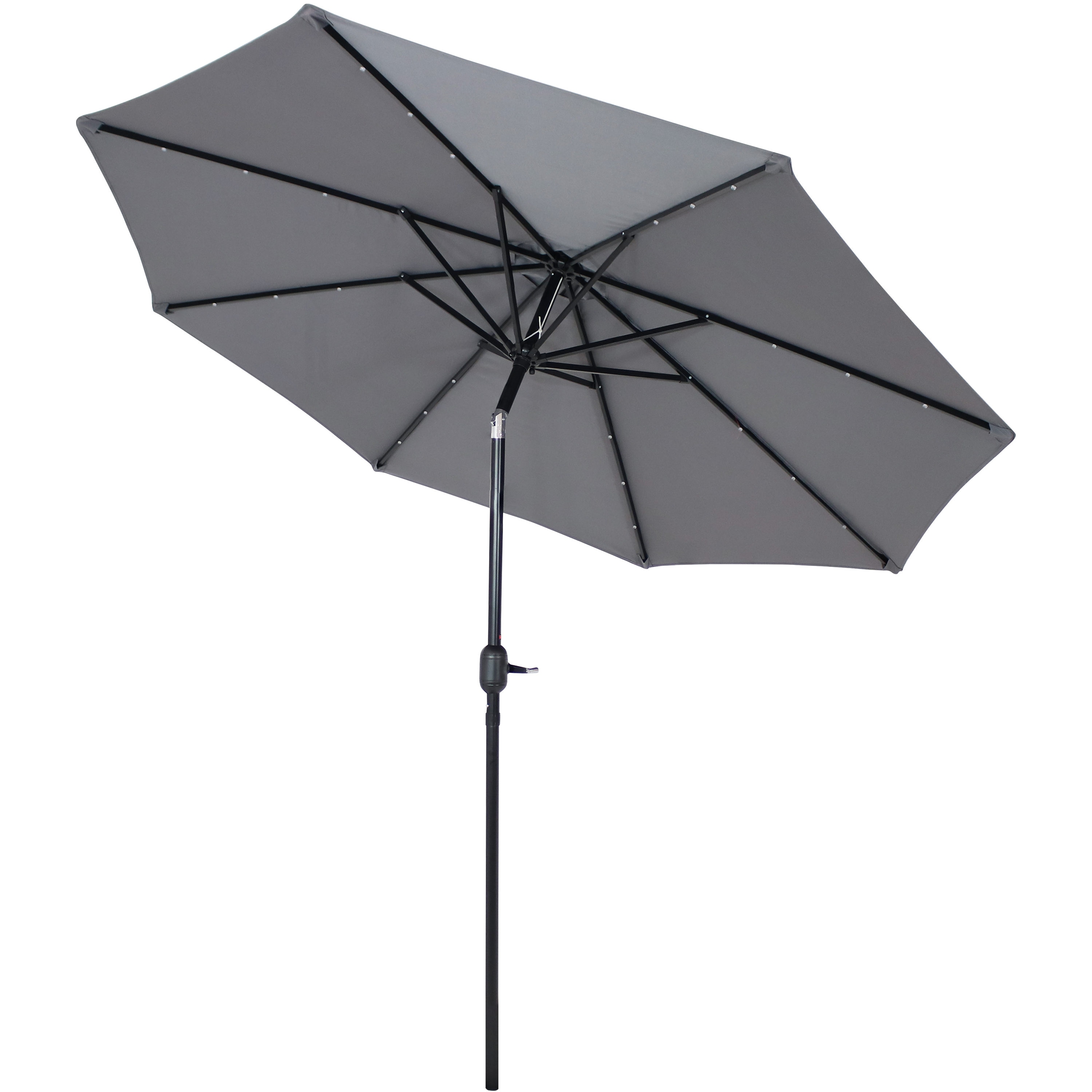 Gray 9-Foot Aluminum Market Patio Umbrella with Solar LED Lights