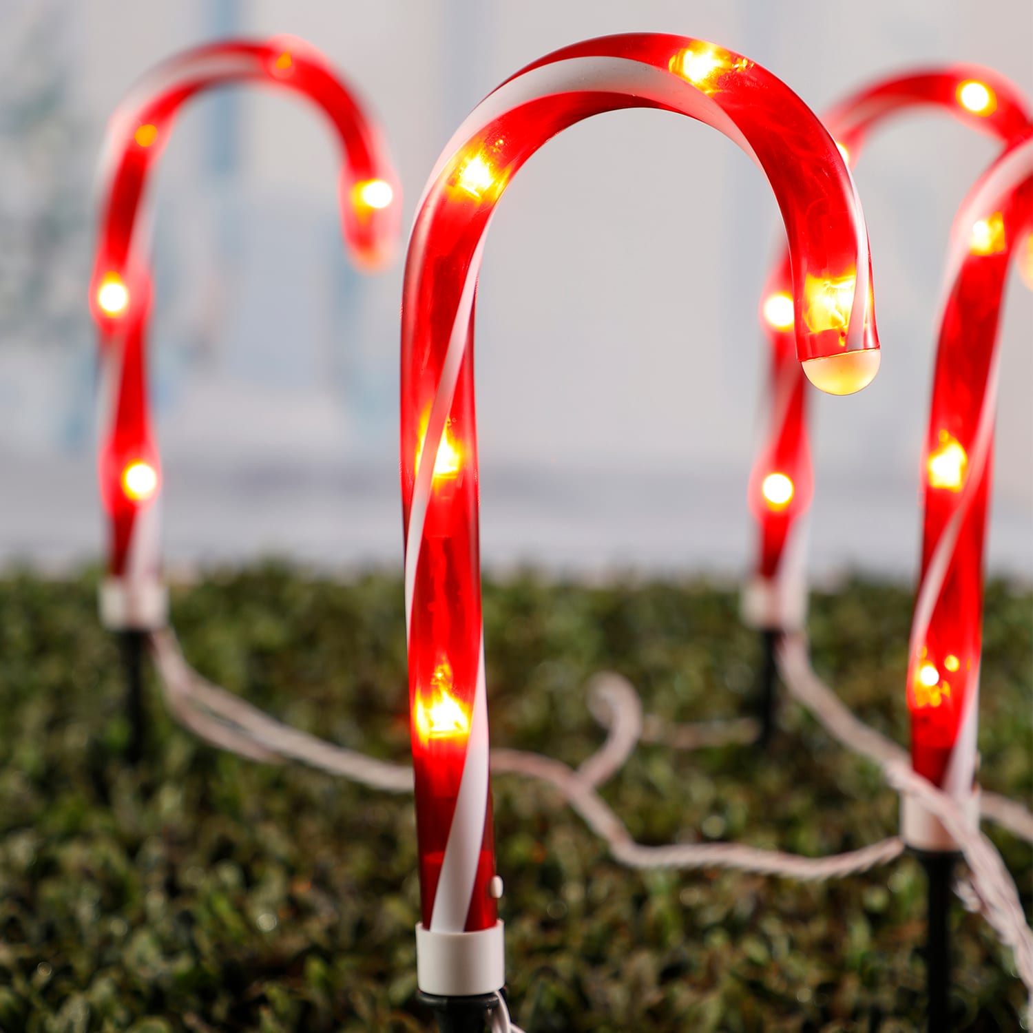 GIGALUMI Christmas Candy Cane Lights 10 LED Red Beads Glowed Waterproof UL Listed Outdoor Christmas Decorations 10 Pack Candy Cane Pathway Markers Outdoor 29 with 8 Lighting Modes