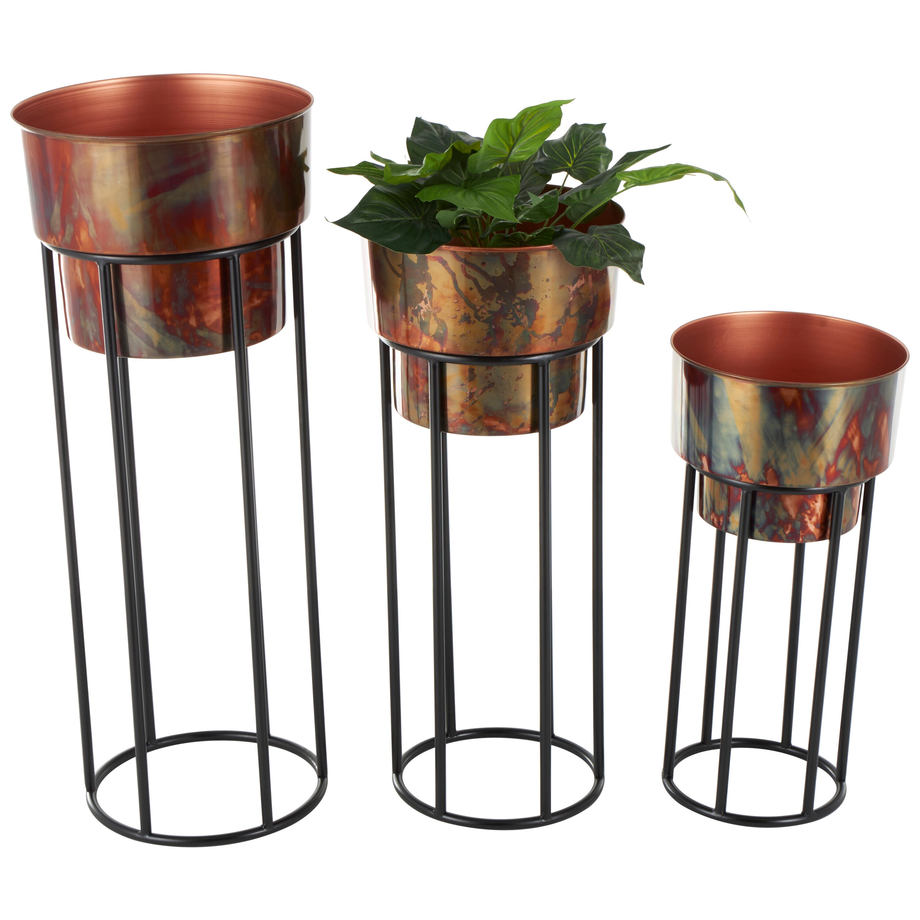 Grayson Lane 822682 3 -Pack Round 13.0-in W Extra Large Copper Metal Rustic Outdoor Planter Stand Included