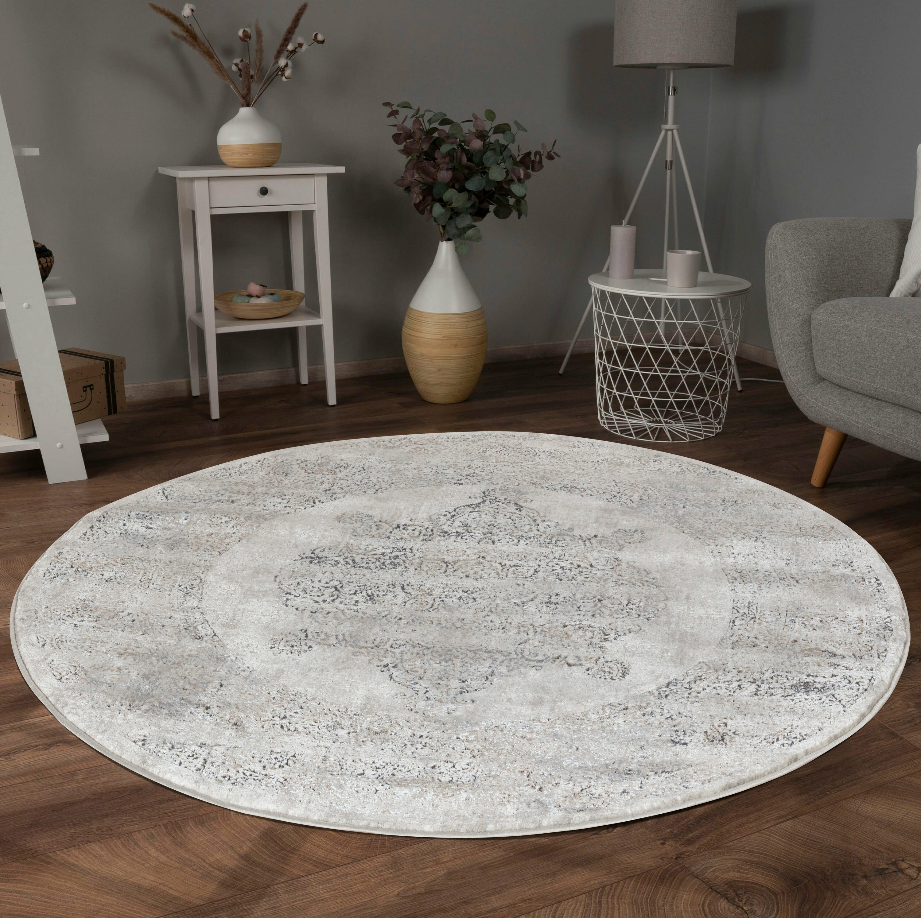 MDA Rugs OM0288 Omari 8 x 8 (ft) Polypropylene Gray/Blue Round Indoor Medallion Area rug
