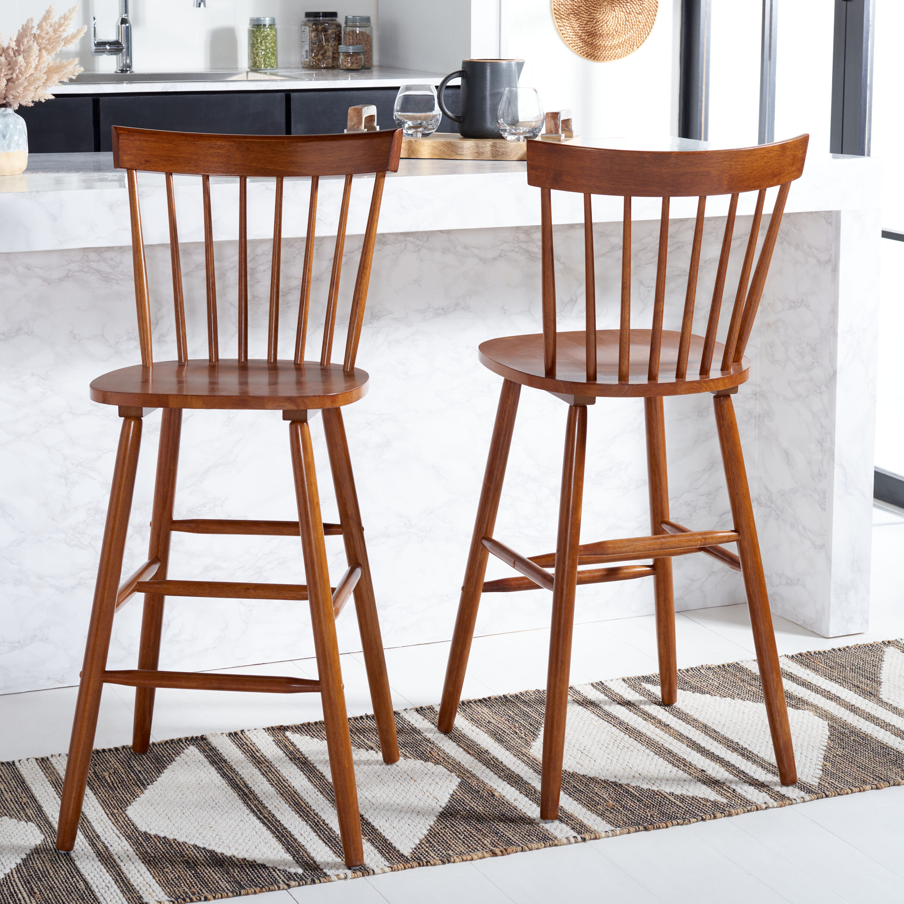 Safavieh BST8504F-SET2 Barstool Walnut 30.08-in H Bar height (28-in to 33-in) Bucket Seat Wood Bar Stool
