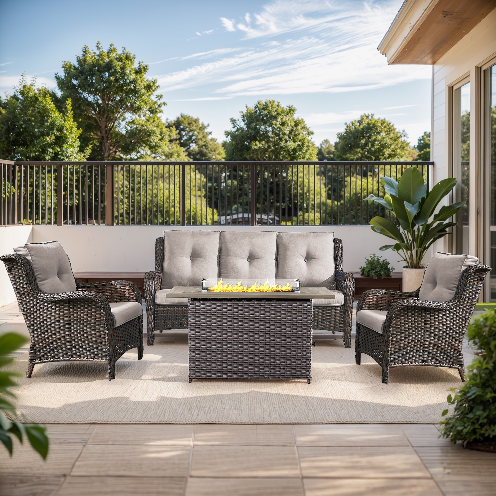 Jeehope PA013006144-2 PAnorama Series 4 -Piece Wicker Patio Sofa Conversation Set with Beige Cushions