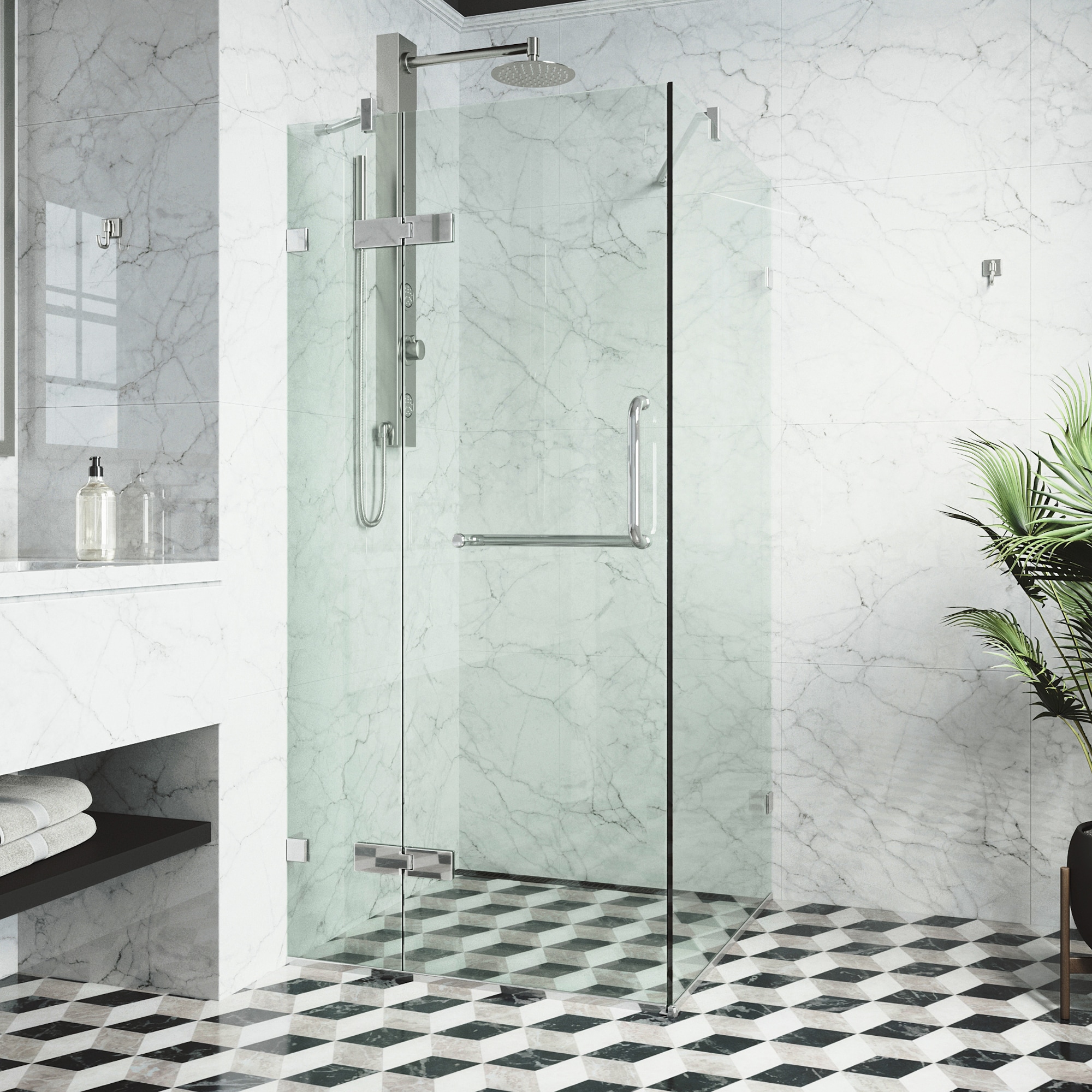 VIGO VG6011CHCL32 Monteray Chrome 30-in W x 73-in H Frameless Corner Hinged Shower Door 3/8-in Thick Clear Glass