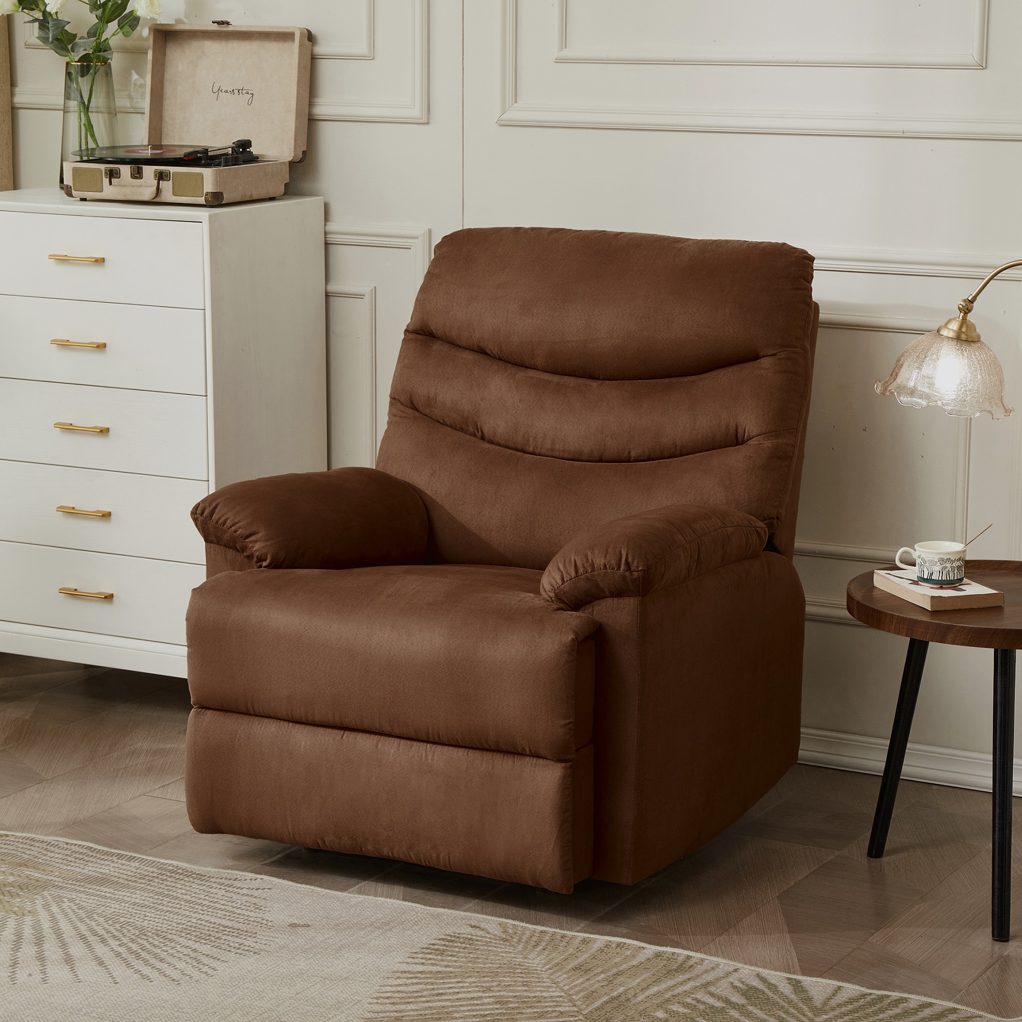 Sumyeg WF-HW65860YE-LA Manual Recliner Chair with Pillow Top Arms Brown Polyester Upholstered Recliner