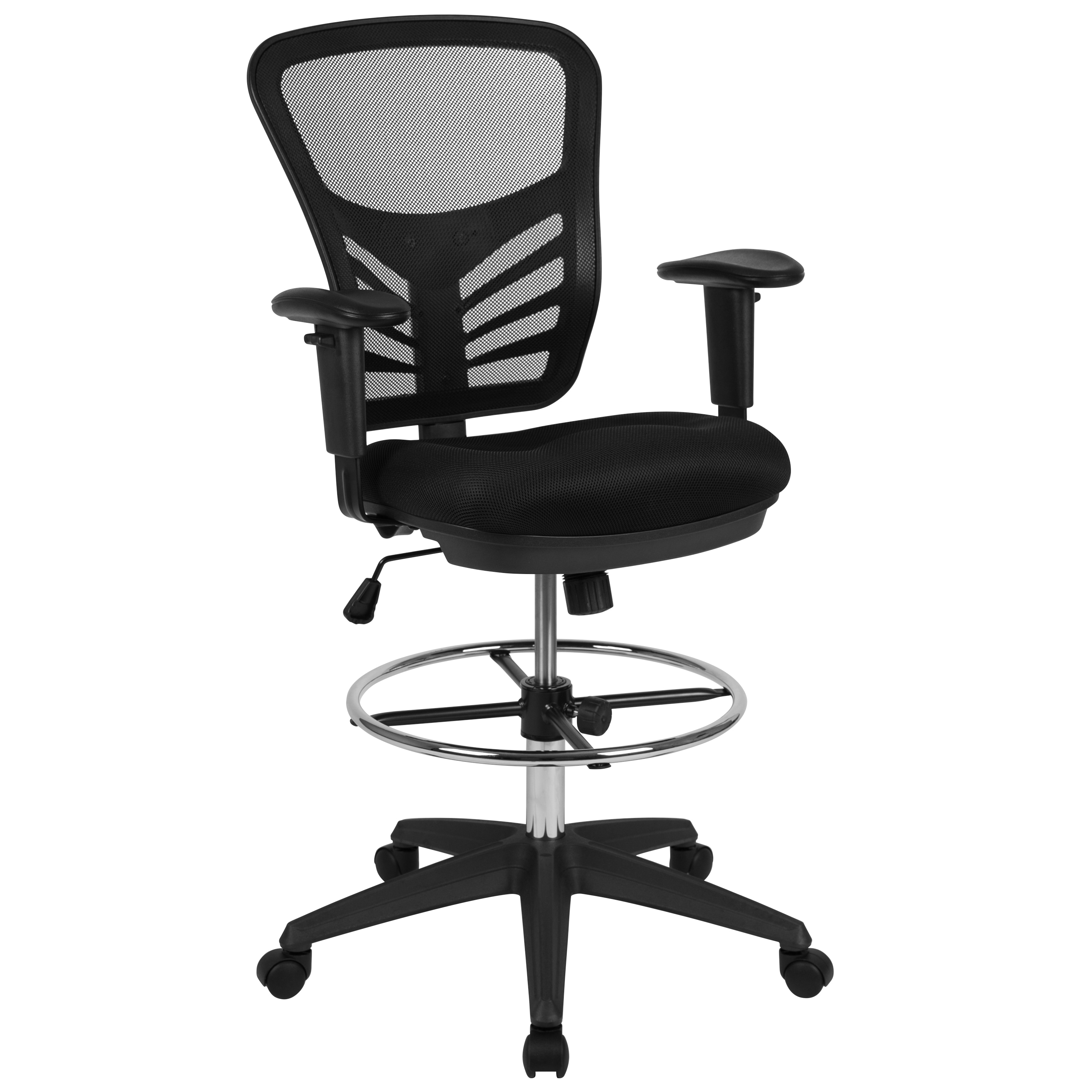 Flash Furniture 889142568520 Tyler Black Mesh/Black Frame Contemporary Adjustable Height Swivel Mesh Drafting Chair