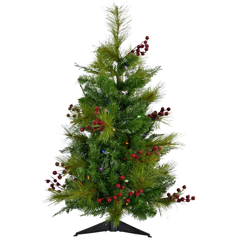 Fraser Hill Farm FFNP042-6GRB StayBright 3-Feet Newberry pine Pre-lit Artificial Christmas Tree with Multicolor LED Lights