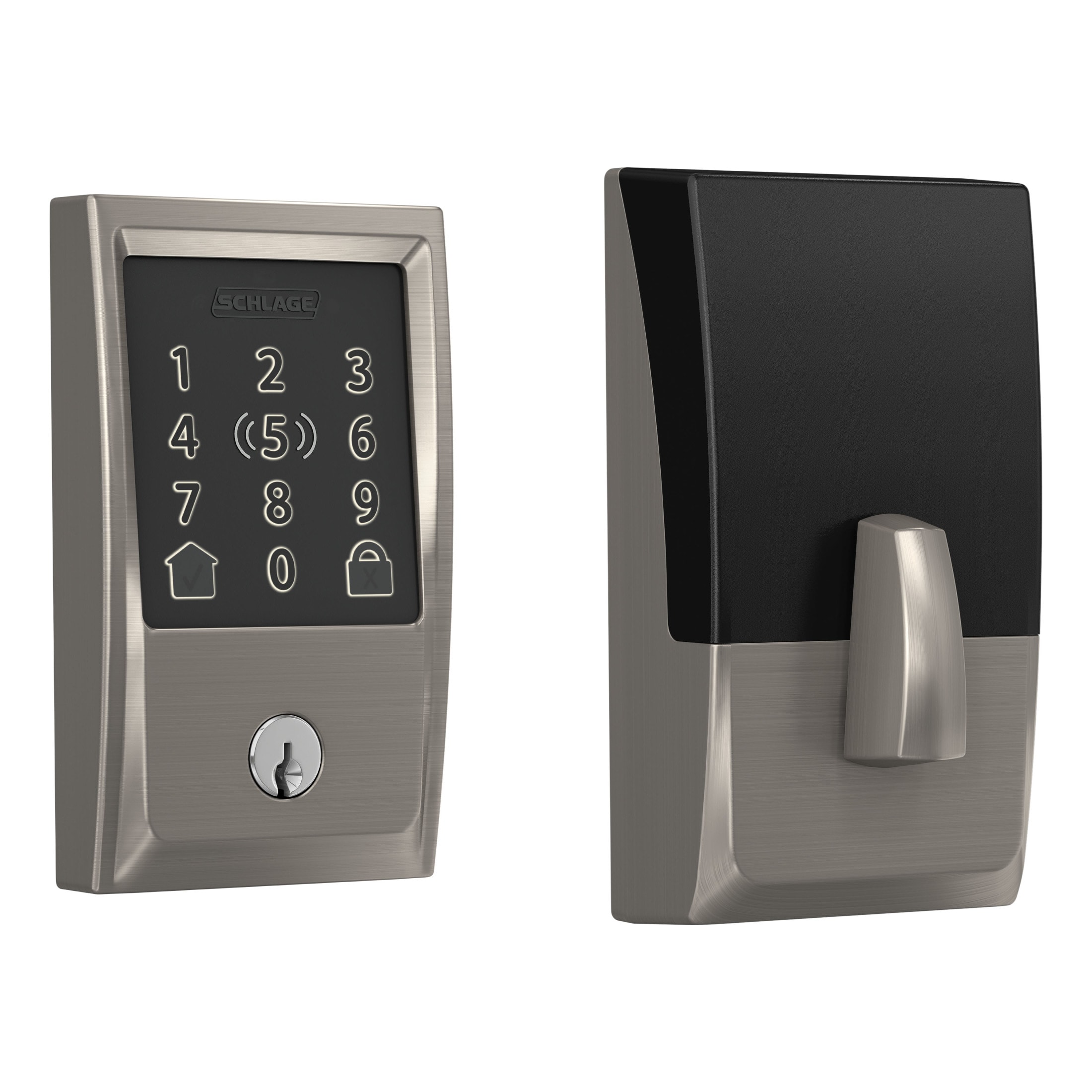 Schlage Encode Plus Century Satin Nickel Wifi Bluetooth Electronic Deadbolt  Lighted Keypad Touchscreen Smart Lock in the Electronic Door Locks  department at