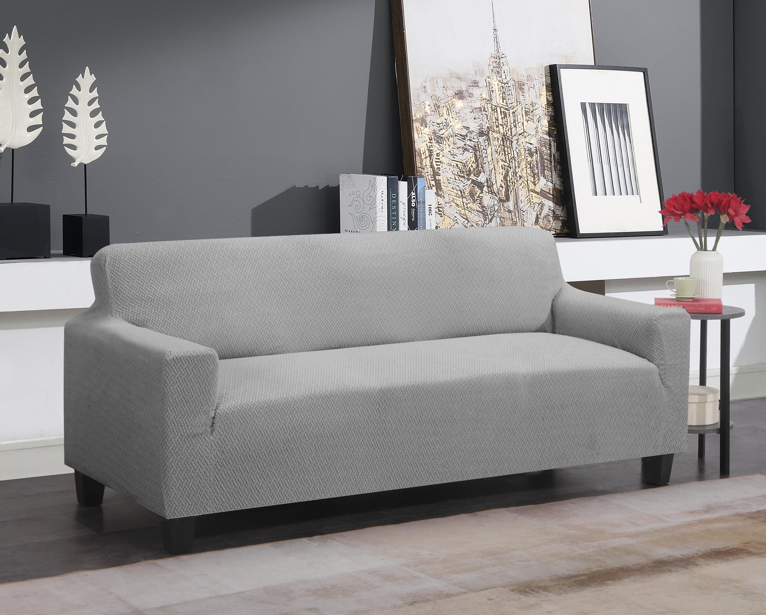 J&V TEXTILES STRETCH-SOFA GRAY Gray Microsuede Sofa Slipcover 124-in W x 40-in H x 76-in D