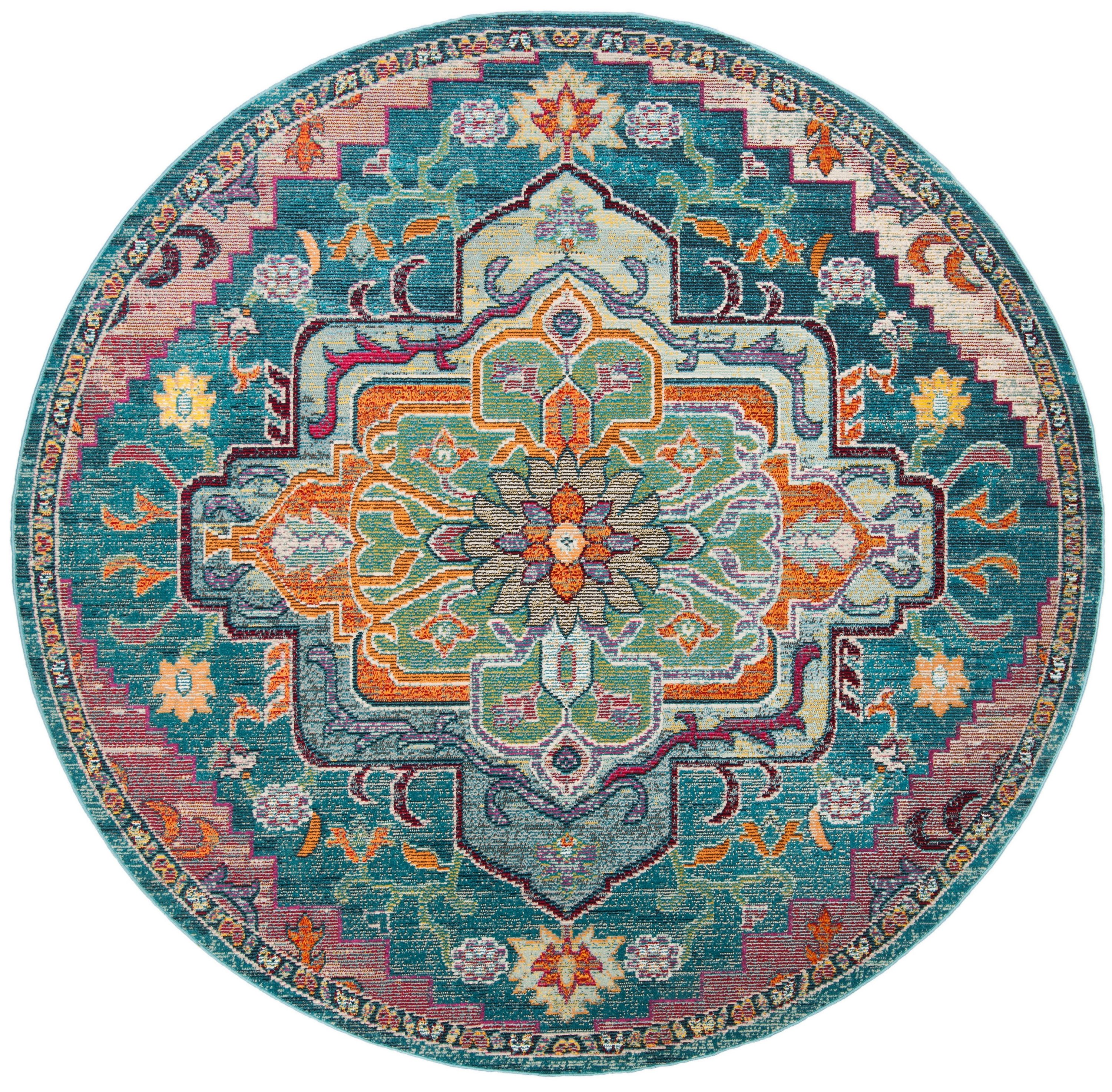 Safavieh CRS501T-5R Crystal Fable 5 x 5 (ft) Tufted Polypropylene Teal/Rose Round Indoor Distressed/Overdyed Vintage Area rug