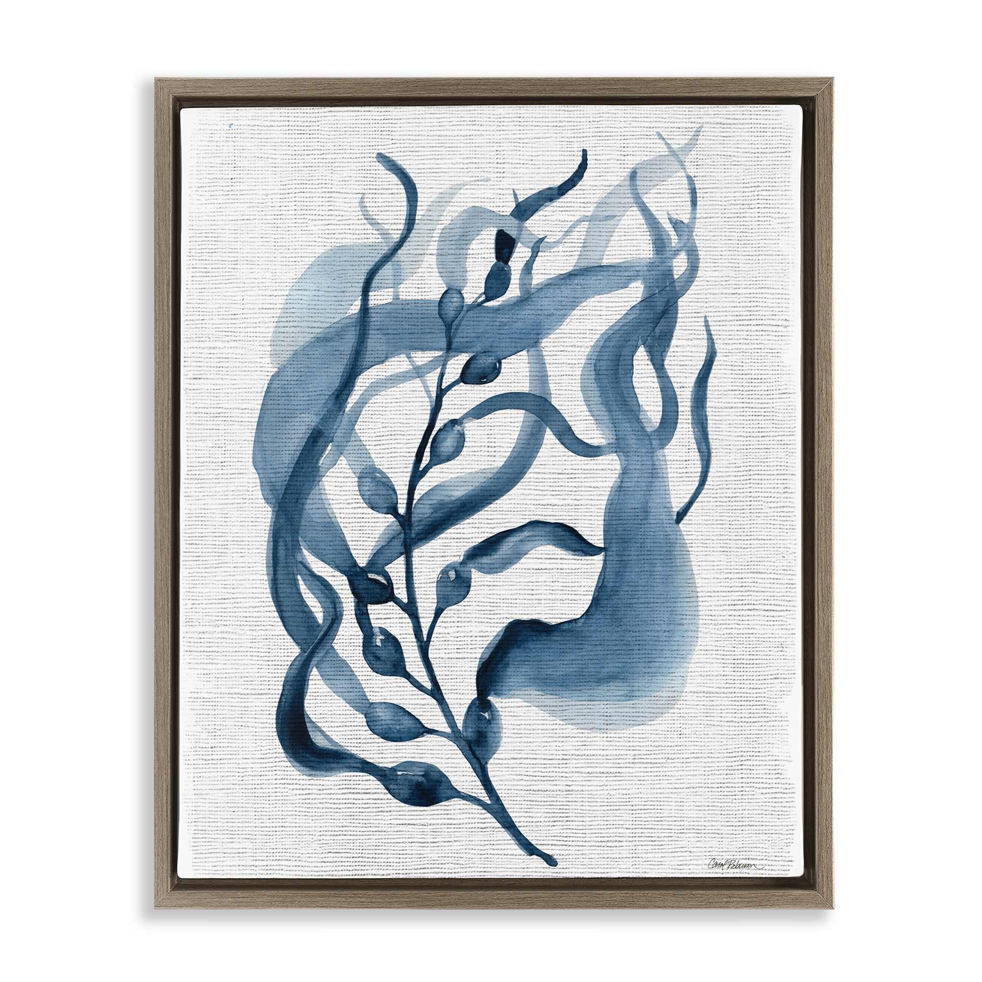 Stupell Industries BS-175-FFE-16X20 Fluid Blue Herb Leaf Brown Framed Floater Canvas Wall Art By Carol Robinson 17 x 21