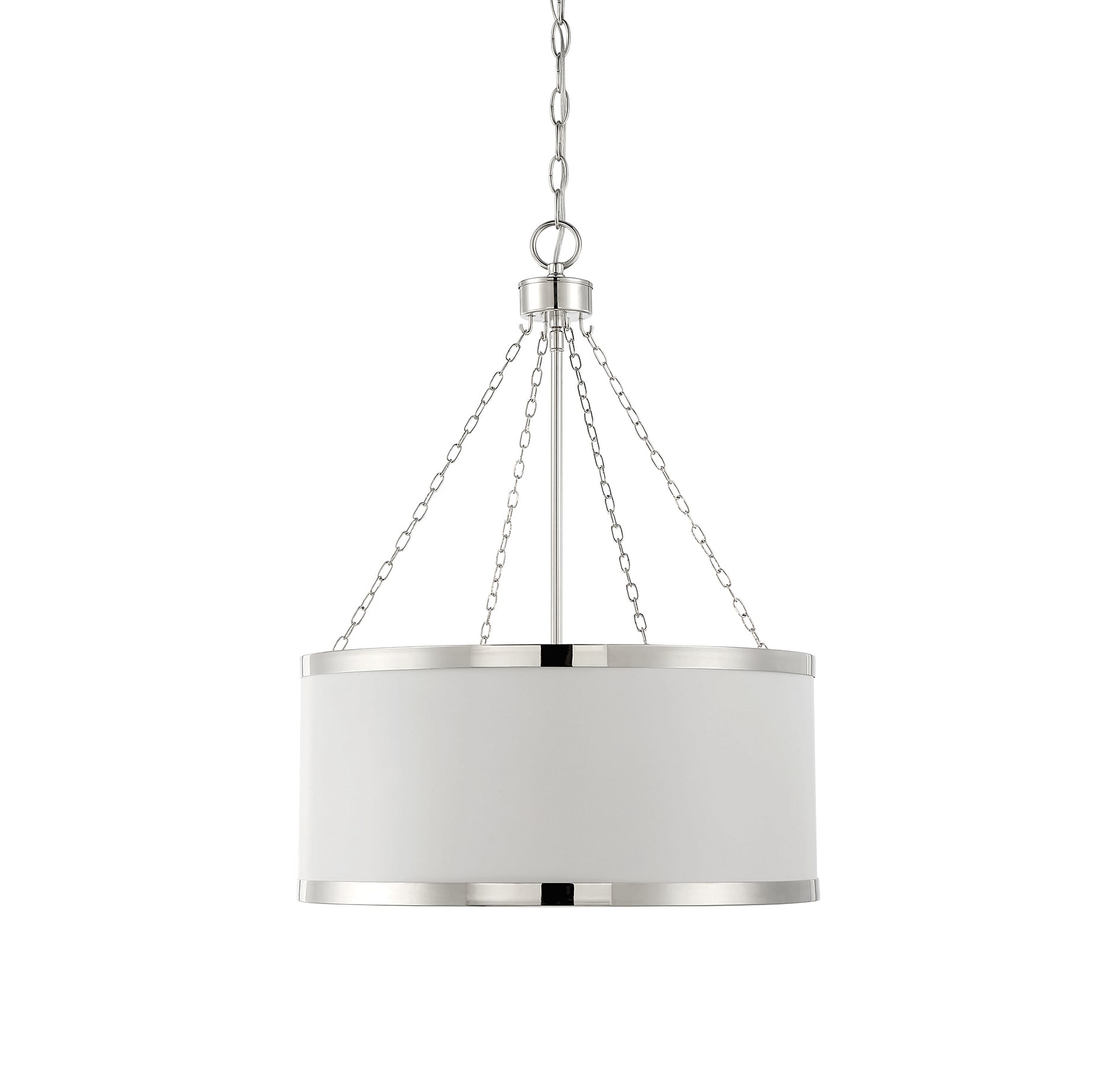 Delphi White Drum Pendant with Polished Nickel Accents
