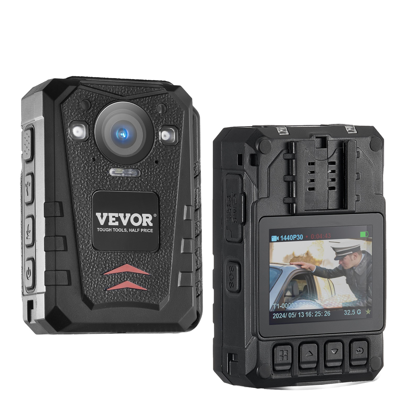 VEVOR JYZFJLY1440PX6Z6GV1 Police Body Camera 2-Inches 128 GB Body camera