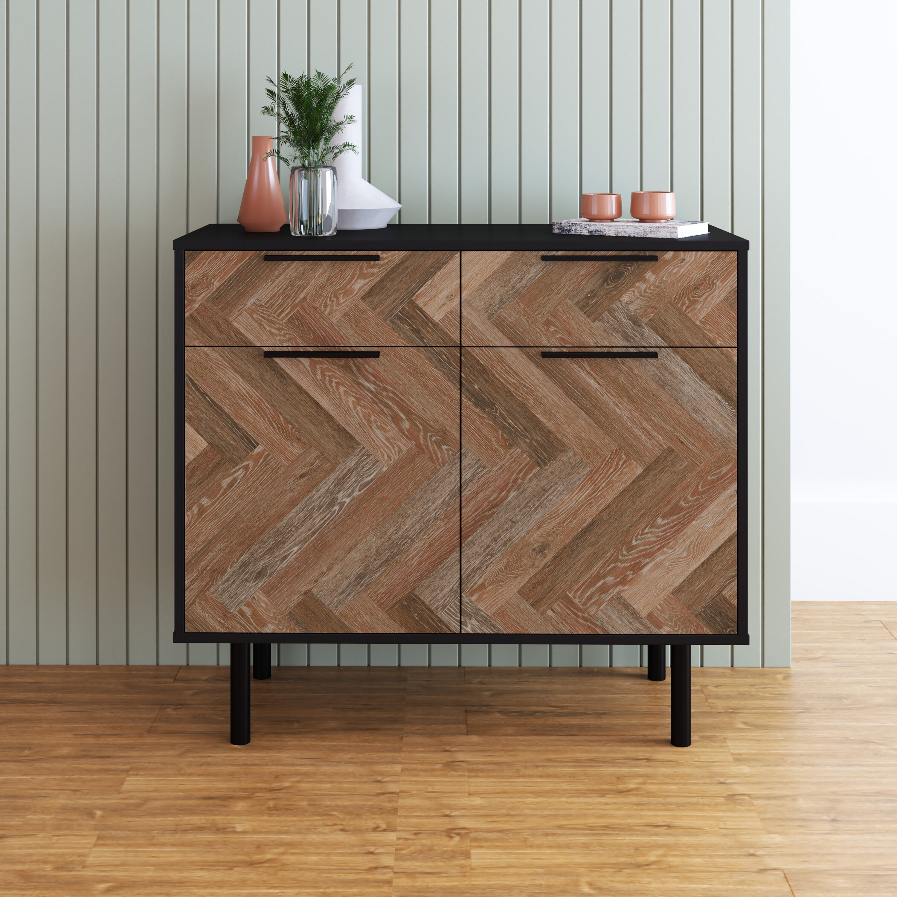 Manhattan Comfort SB-311AMC248 Contemporary/Modern Black and Brown Wood Print Sideboard