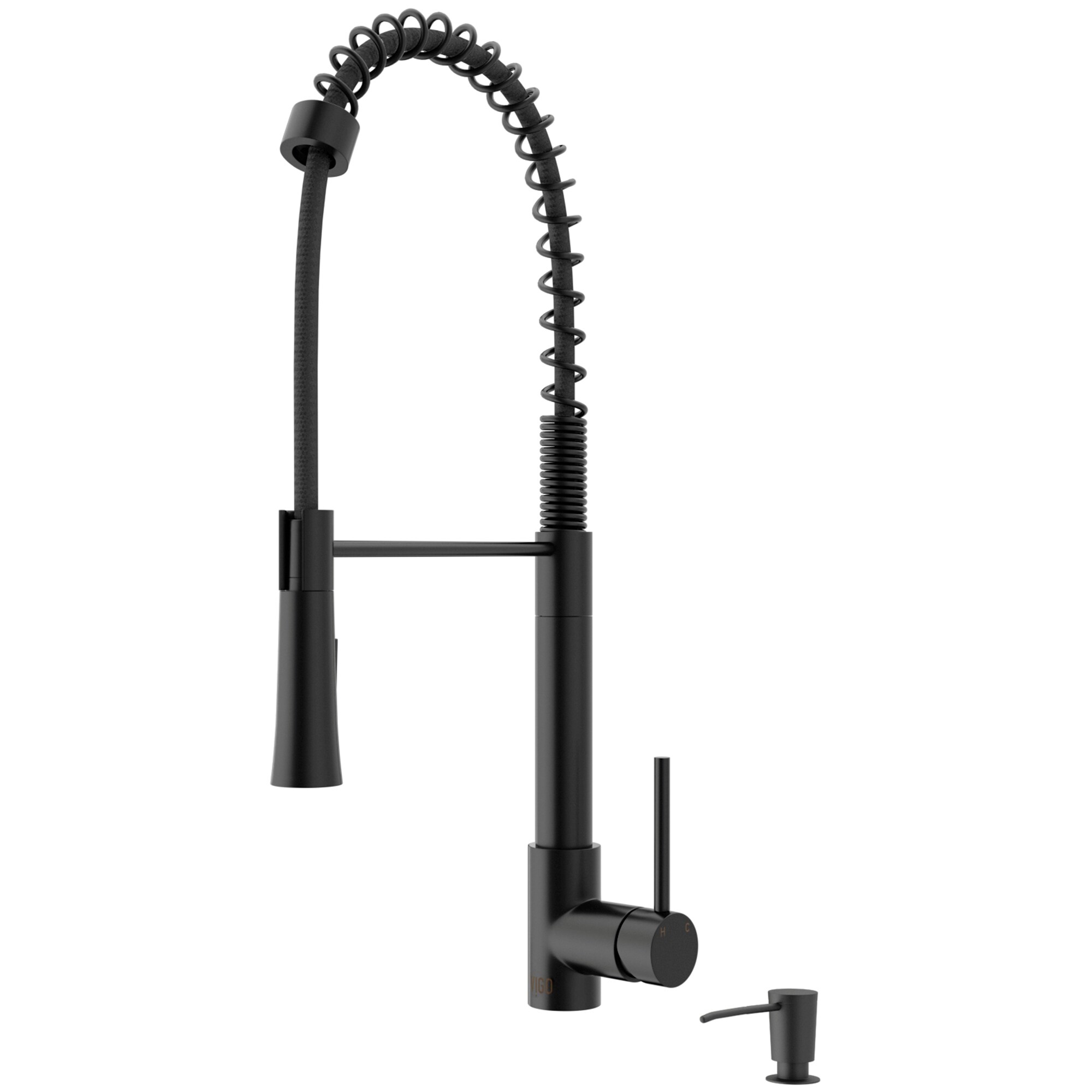 VIGO VG02032MBK2 Laurelton Matte black Single Handle Deck-mount Pull-down Kitchen Faucet with Sprayer (Soap Dispenser Included)