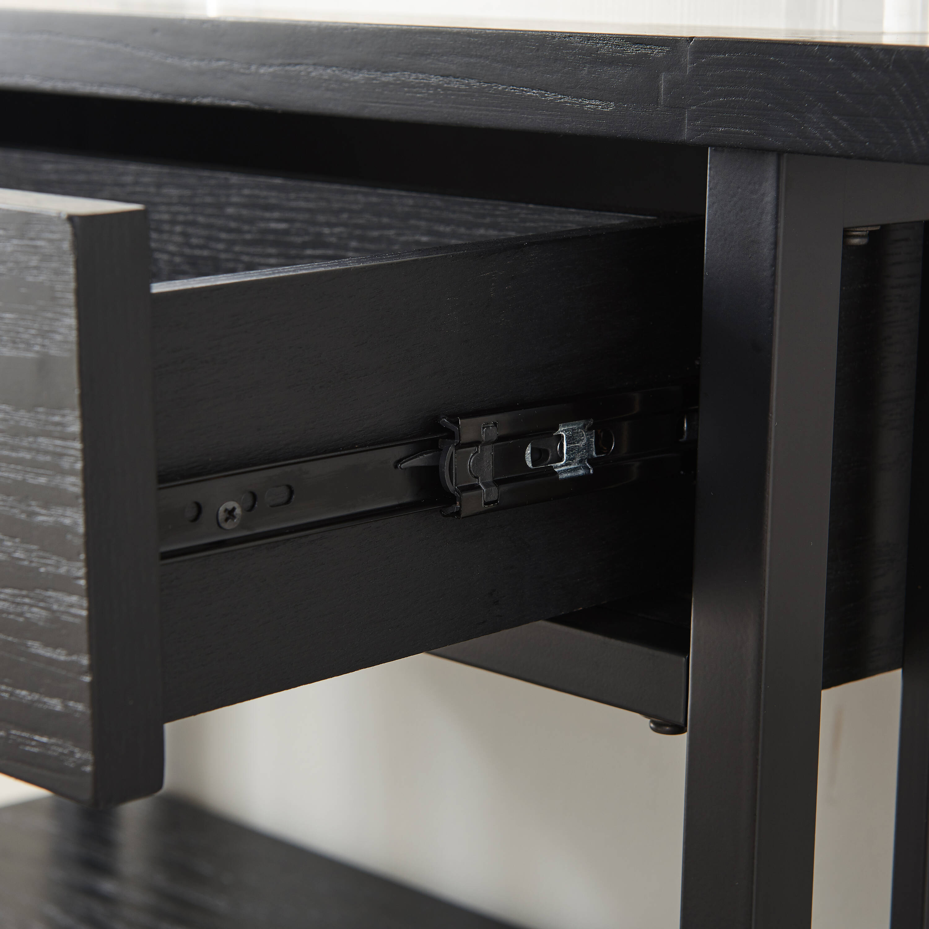 Adjustable Black Wash Wood and Steel 30" Foyer Bookcase