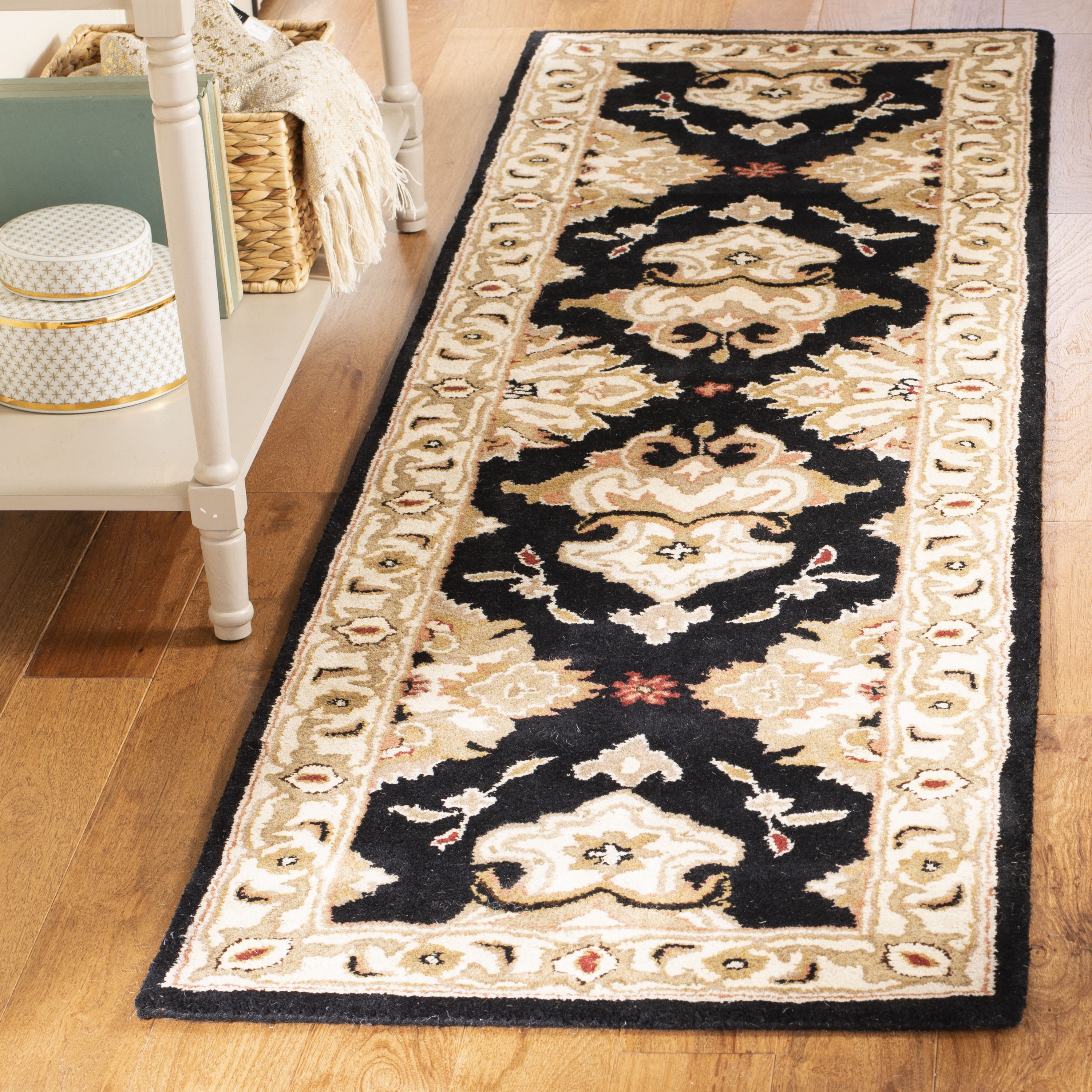 Safavieh HG817A-212 Heritage Deloy 2 x 12 (ft) Tufted Wool Black/Ivory Rectangular Indoor Floral/Botanical Oriental Runner rug