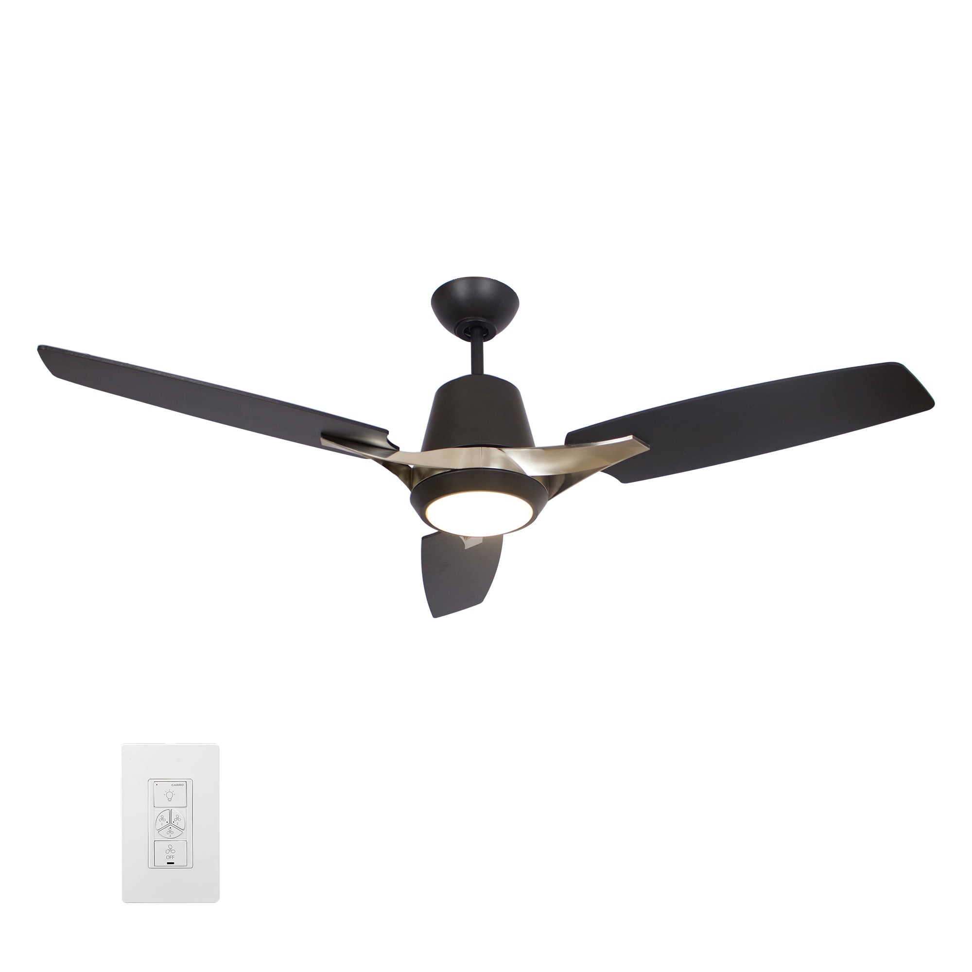 CARRO USA LWGS-523F-L12-B2-1 Exton 52-in Integrated LED Smart Black with Black Blades Ceiling Fan With Light ( 3 -Blade )