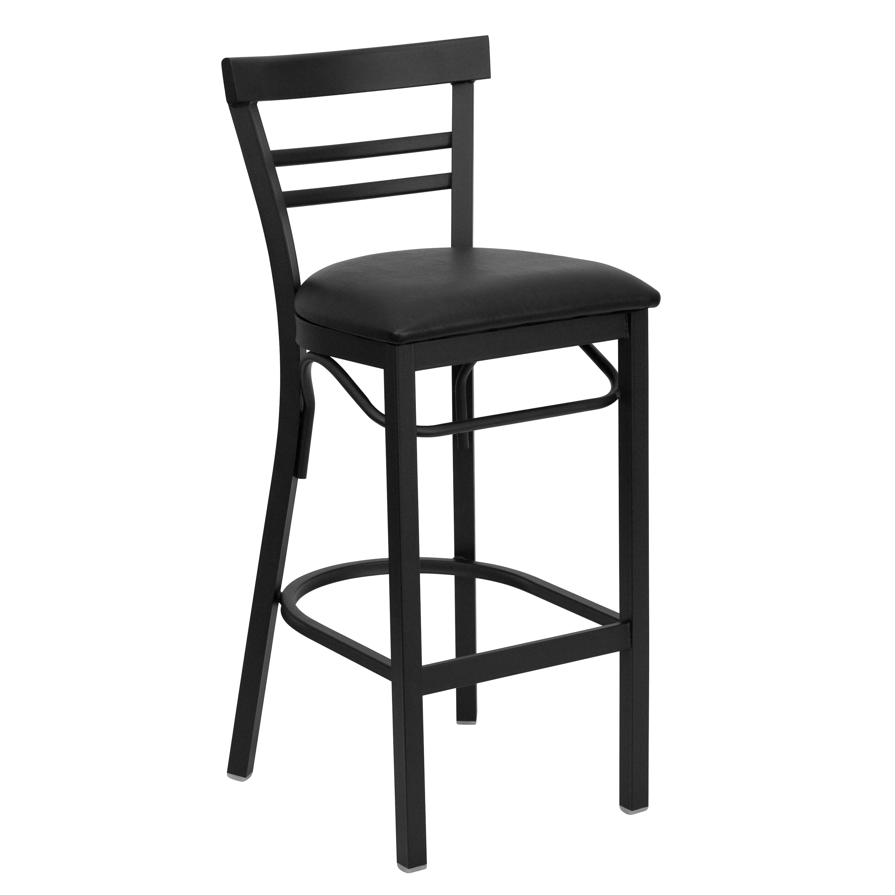 Flash Furniture 812581017168 Black Vinyl Seat/Black Metal Frame 29.0-in H Bar height Square seat Upholstered Metal Bar Stool and Back