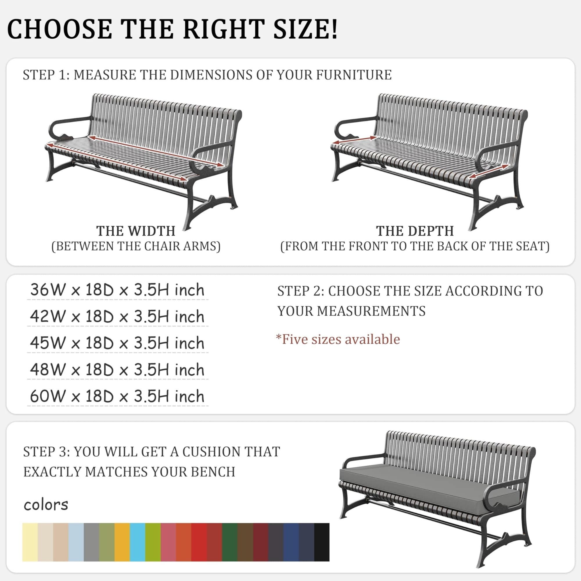 Aoibox Outdoor Bench Cushion 48 x 18 x 3.5 in Thick Waterproof Patio ...