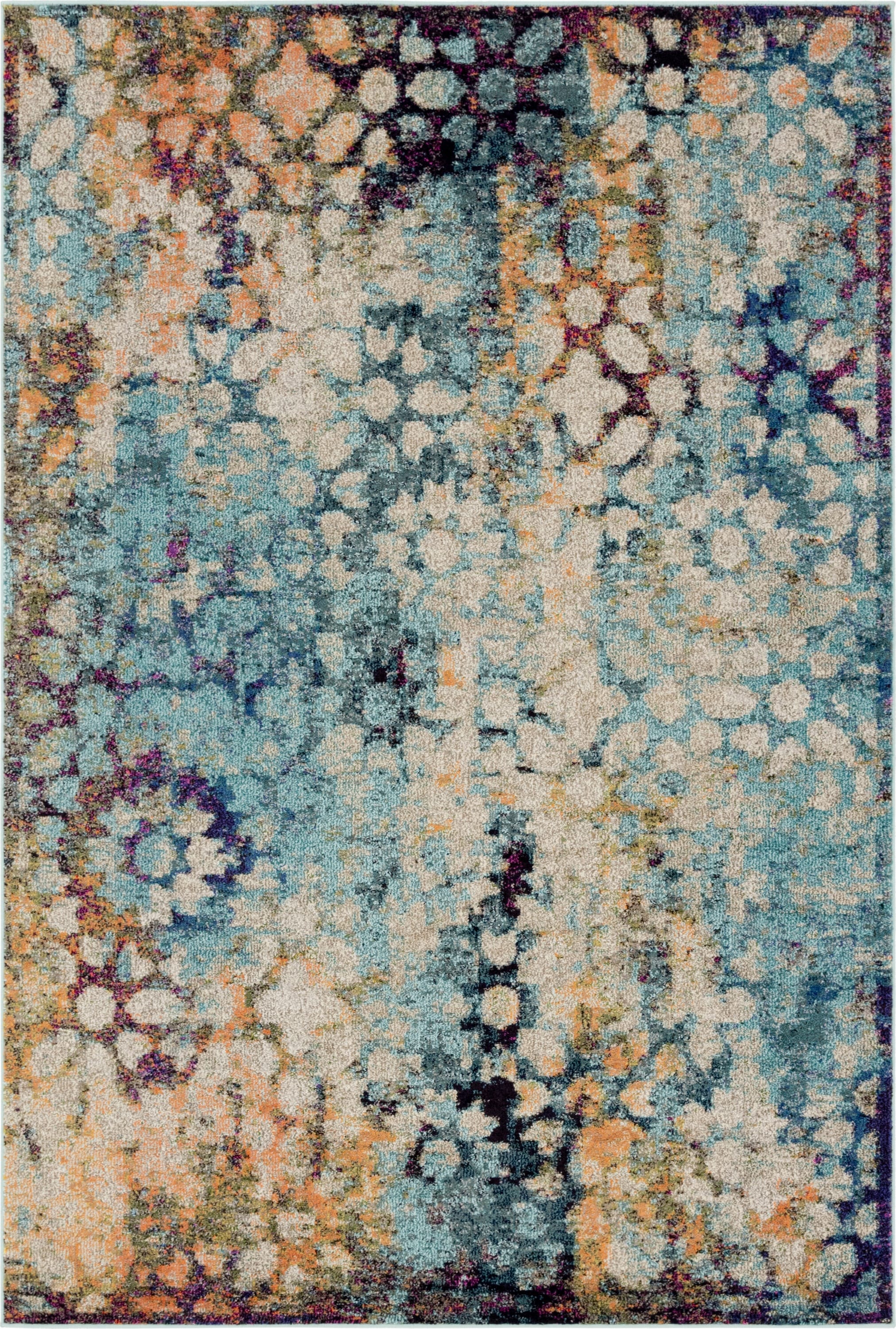 Turquoise Abstract 6' x 9' Easy-Care Synthetic Indoor Rug