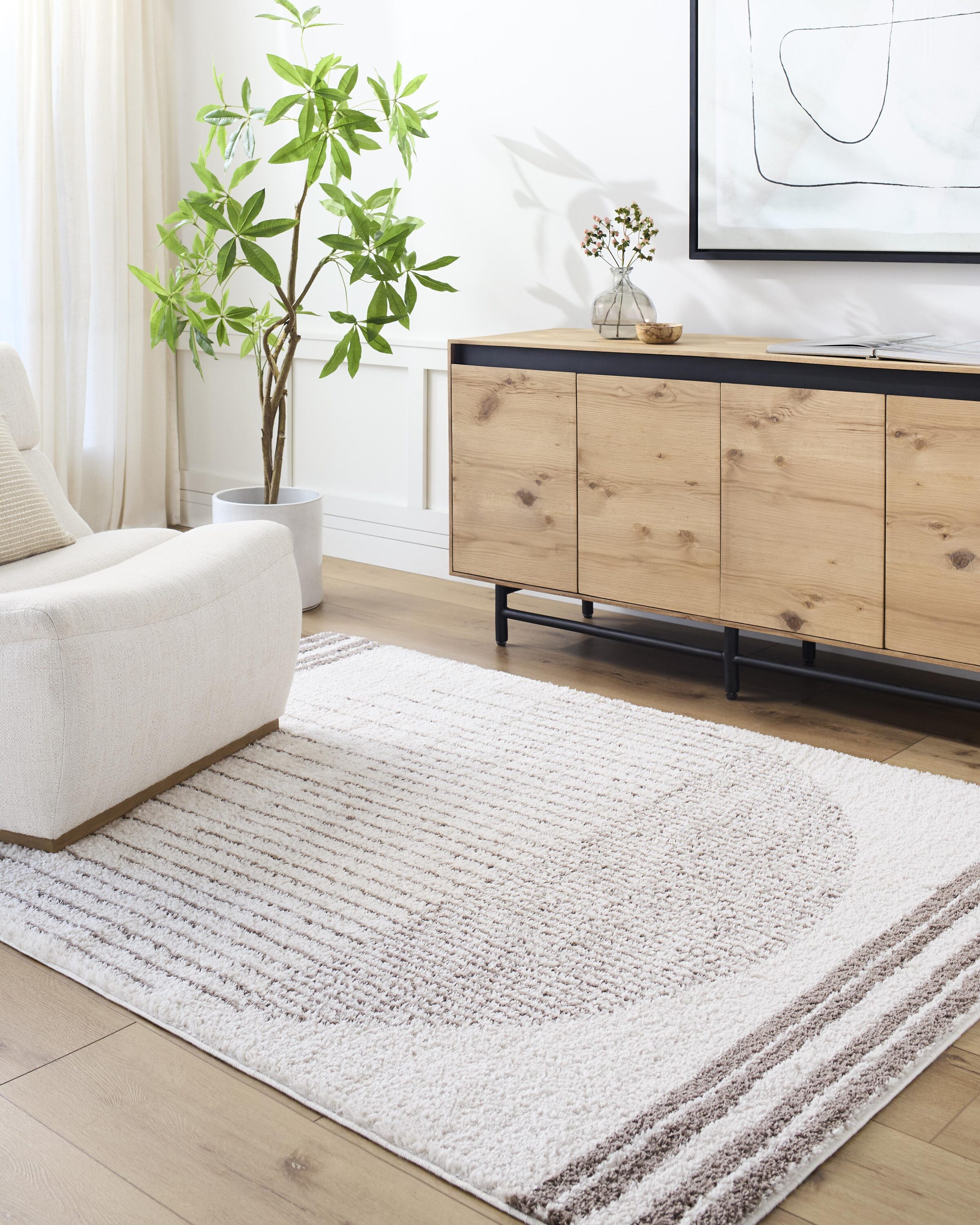 Livabliss FSG2305-71010 Fossay Shag 7 x 10 (ft) Flatweave Polyester Light Beige/ Dark Brown Rectangular Indoor Global Machine washable Area rug
