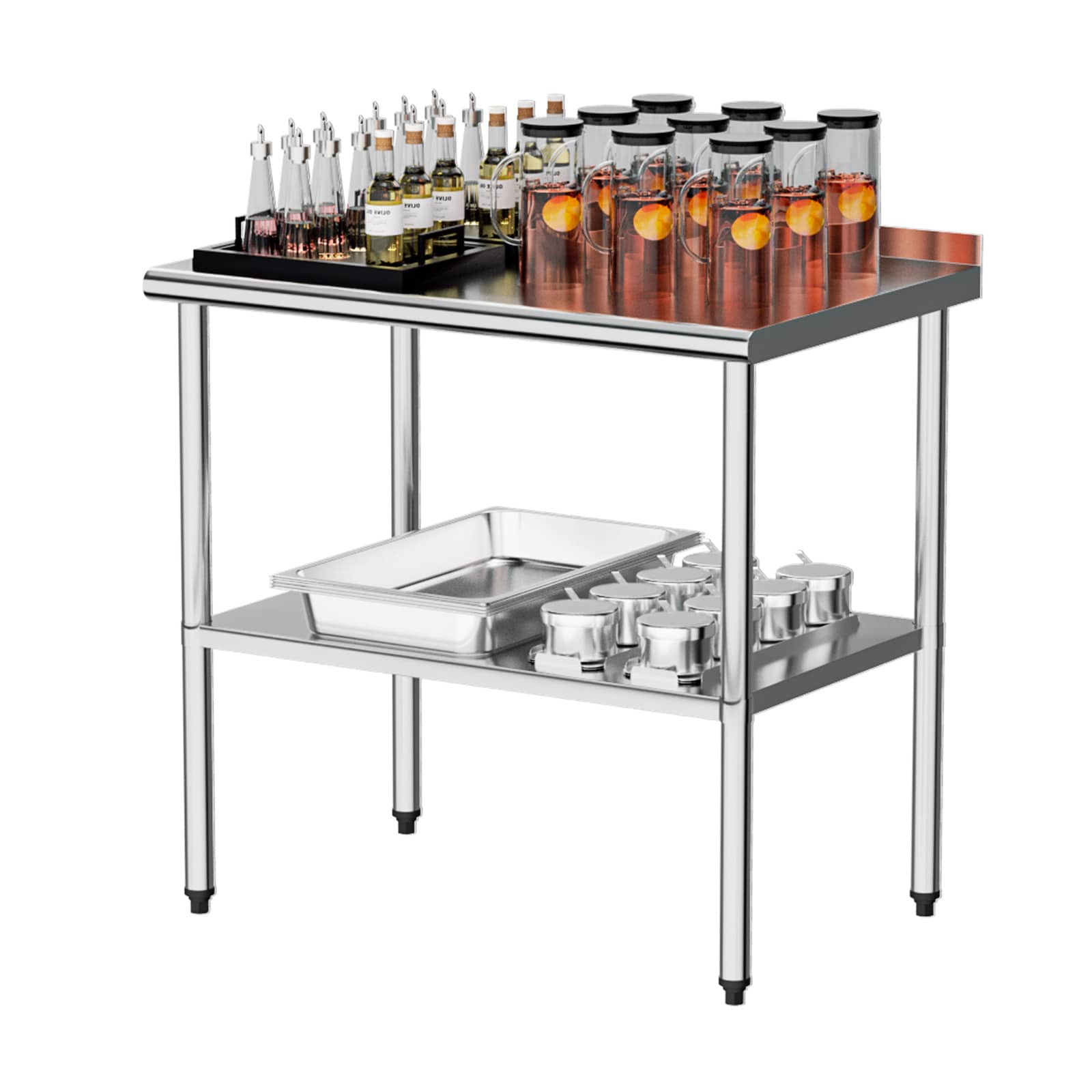 ROVSUN 36W x 24D Stainless Steel Table with Adjustable UnderShelf and Backsplash for Kitchen Restaurant Home