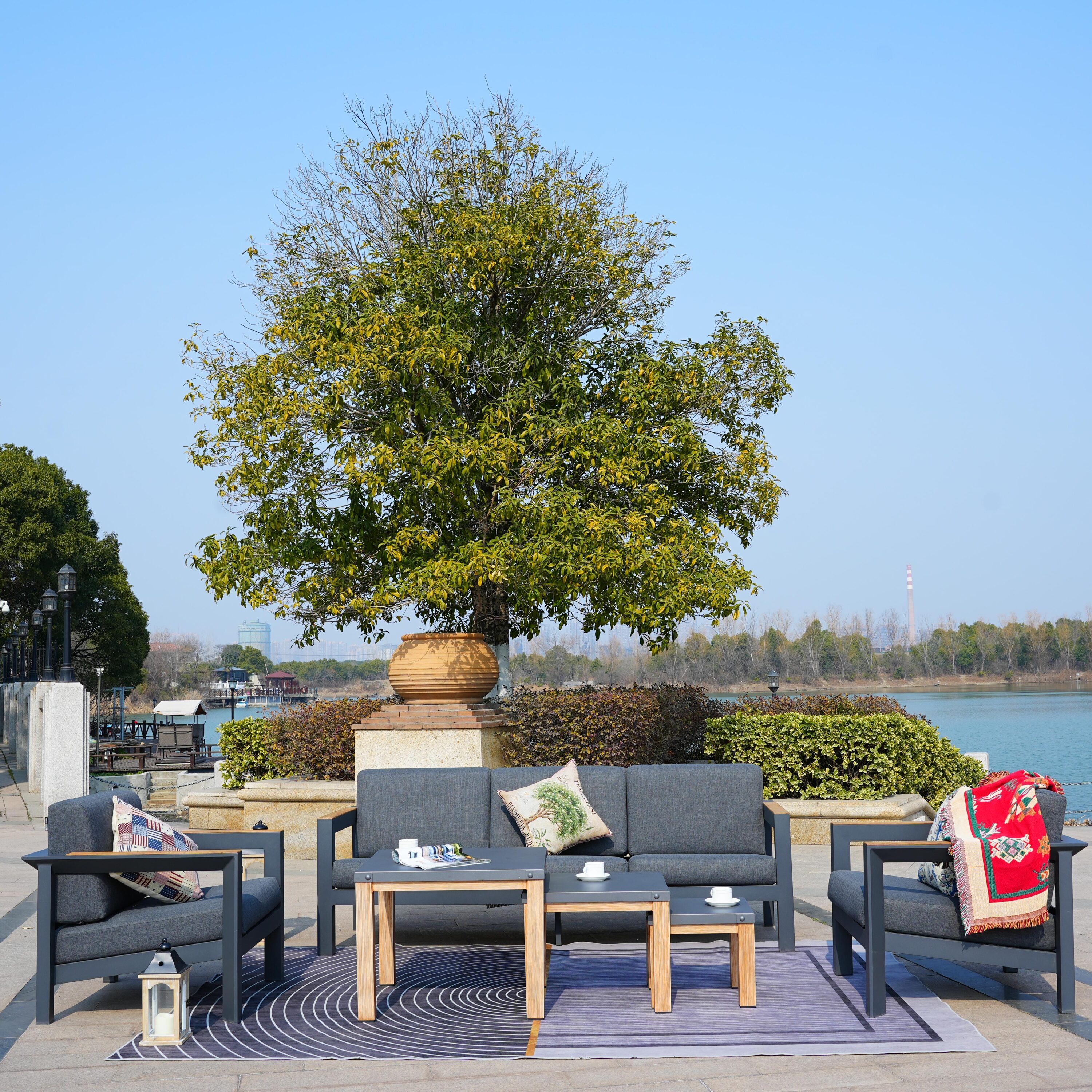 Direct Wicker DWS-2326TS2SC&2341 6 -Piece 3 Patio Sofa Conversation Set with Gray Cushions