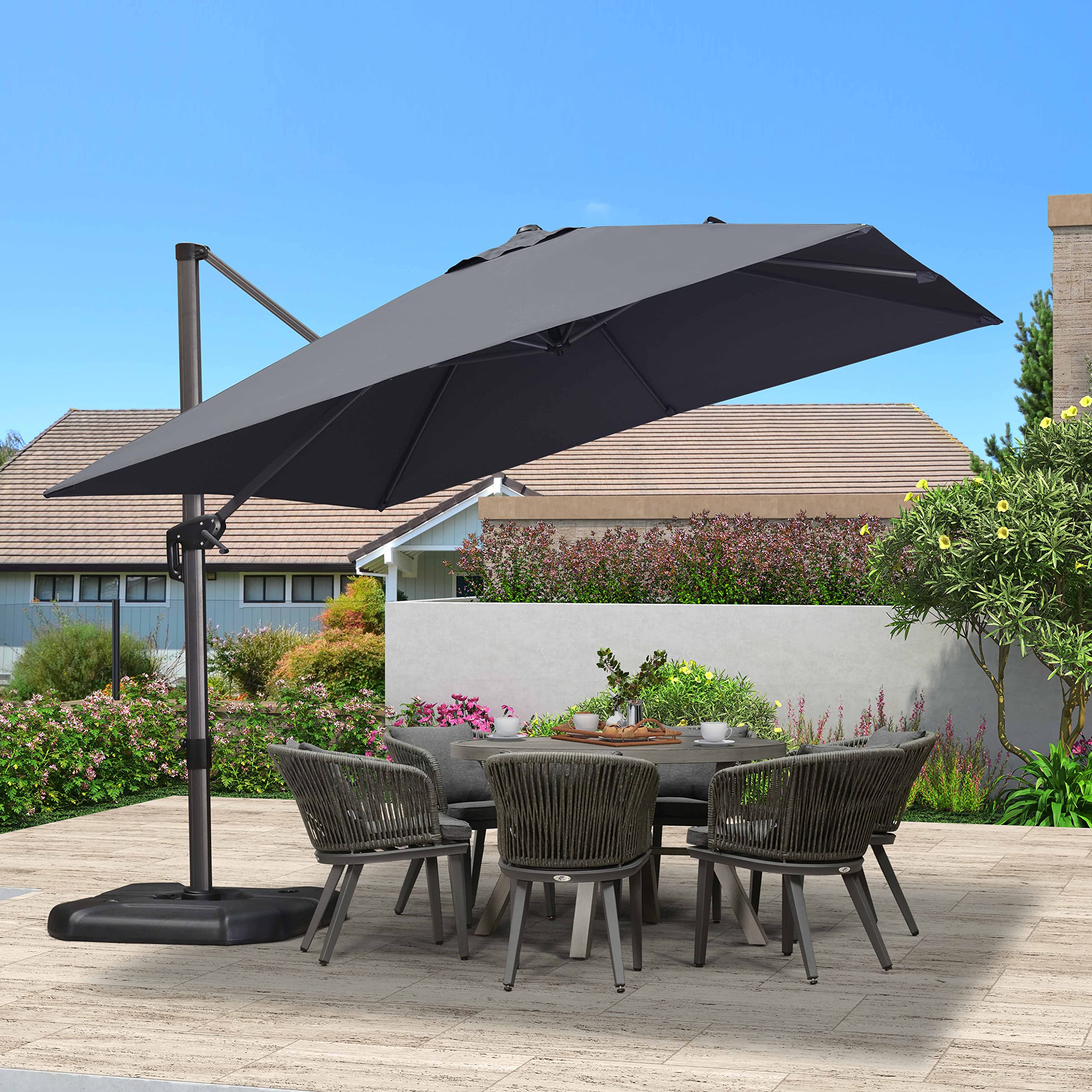 PURPLE LEAF LS04XHS10-GY 10-ft Aluminum Gray Crank Cantilever Patio Umbrella
