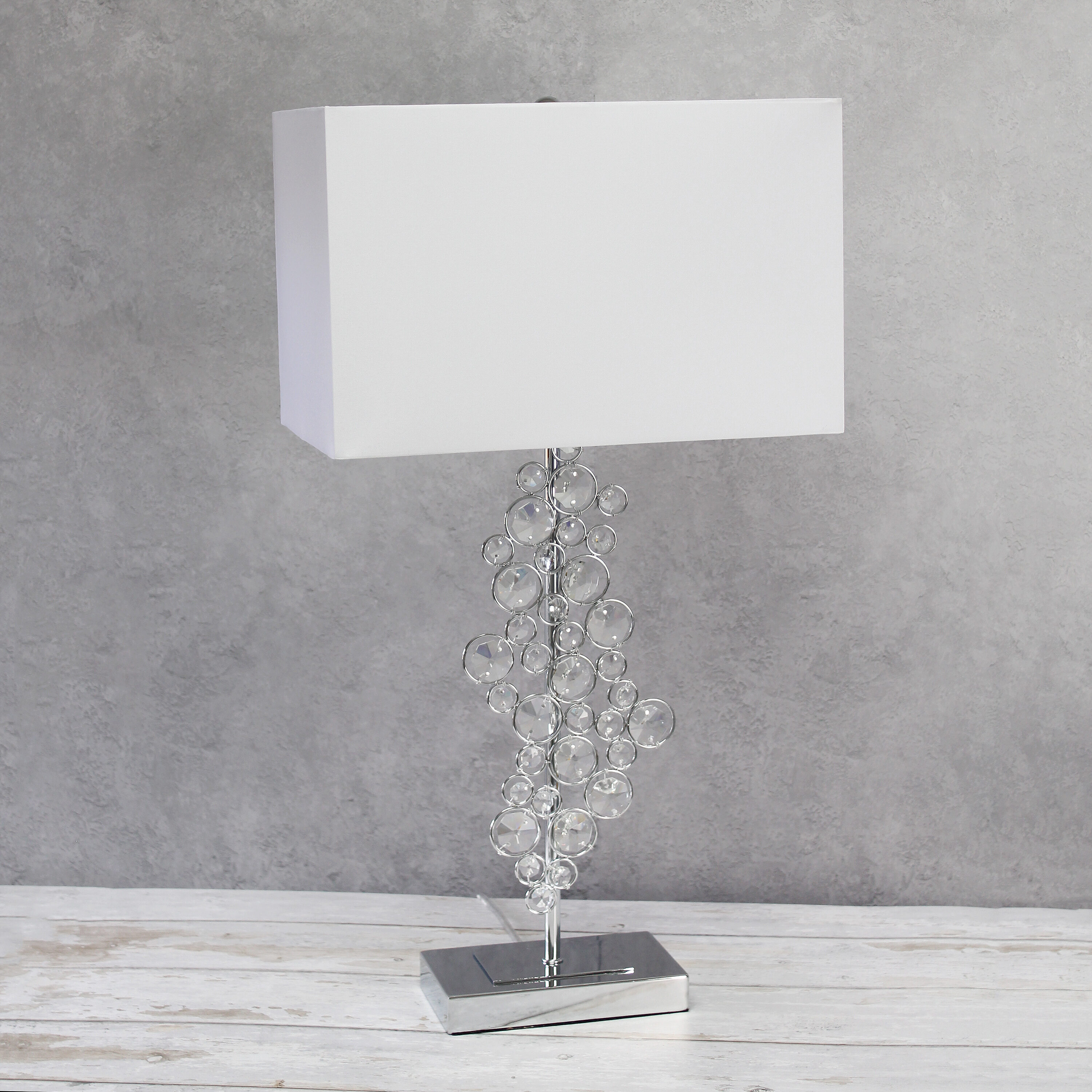 Elegant Designs LT1027-CHR 26.25-in Chrome LED Rotary Socket Table Lamp with Fabric Shade