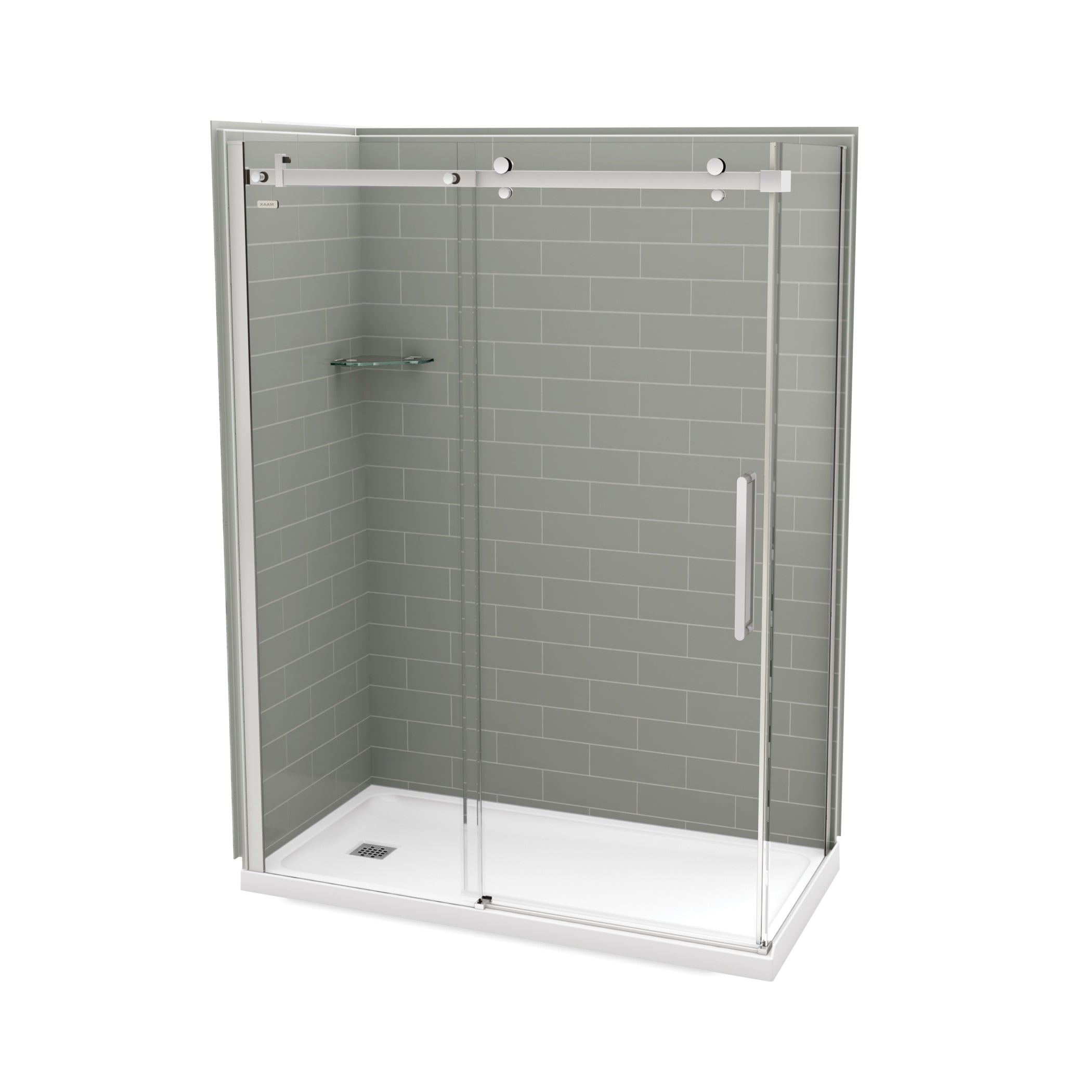 MAAX 106374-301-501-101 Utile 5 -Piece 32-in W x 60-in L x 83-in H Rectangular Corner shower kit ( Left Drain) Base, Wall, Door and Drain Included Chrome Hardware Included
