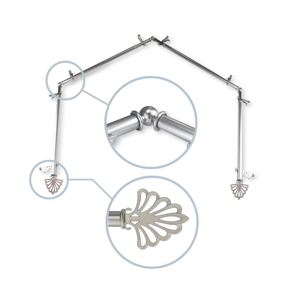 Hart & Harlow L4BAY-21-5 Cluster 13/16-in 4-sided 28-in to 48-in Satin nickel Steel Bay window curtain rod with Finials