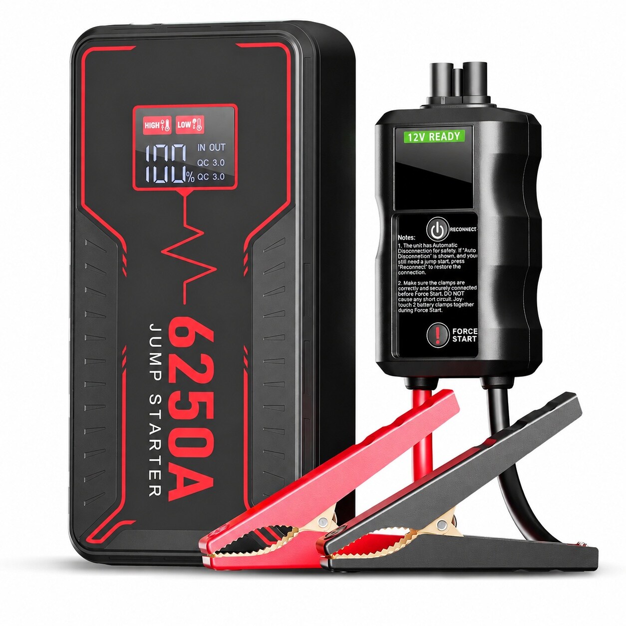 Afoxsos 6250A Portable Jump Starter with Smart Clamp for 12V Vehicles ...