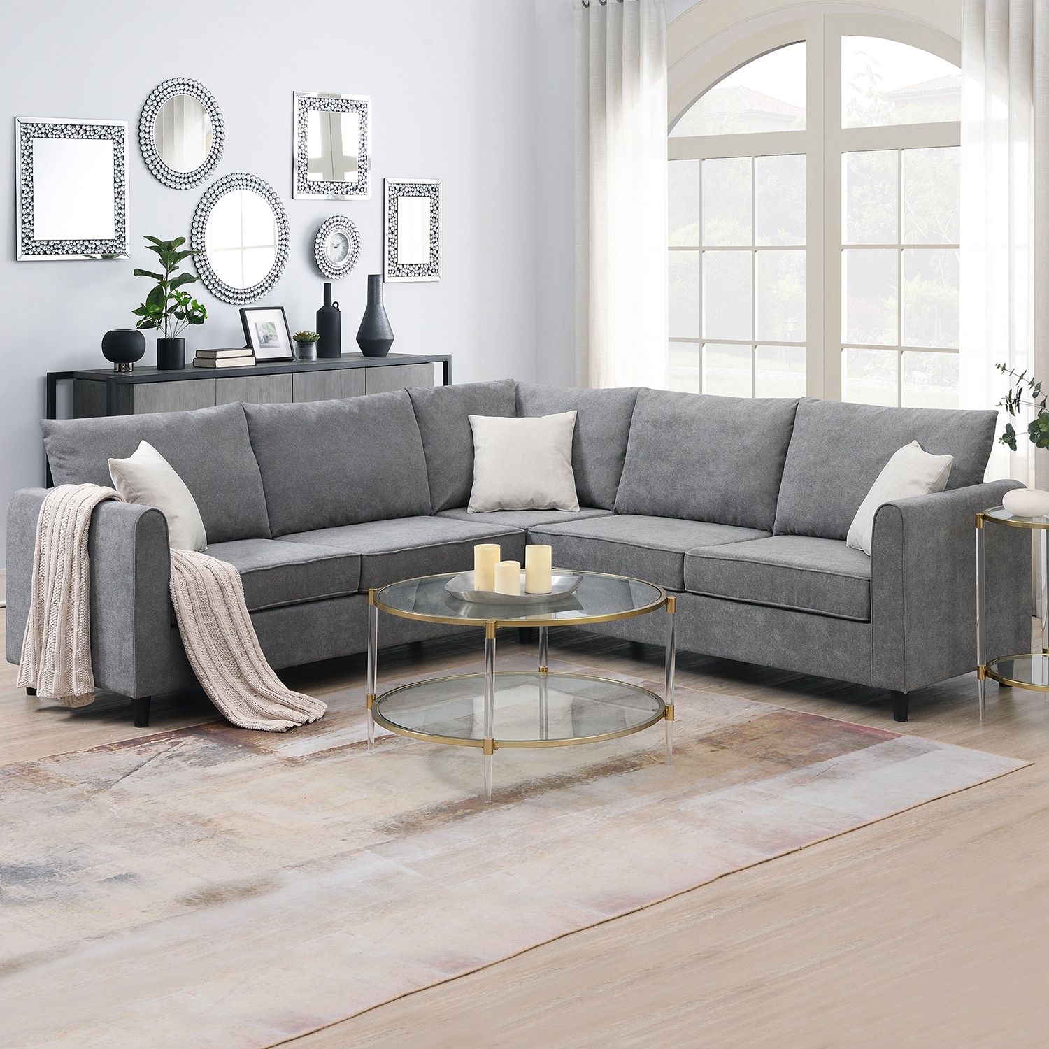 GZMR LZX-WF-201GY L Shape Furniture Couch 91-in Modern Gray Sofa