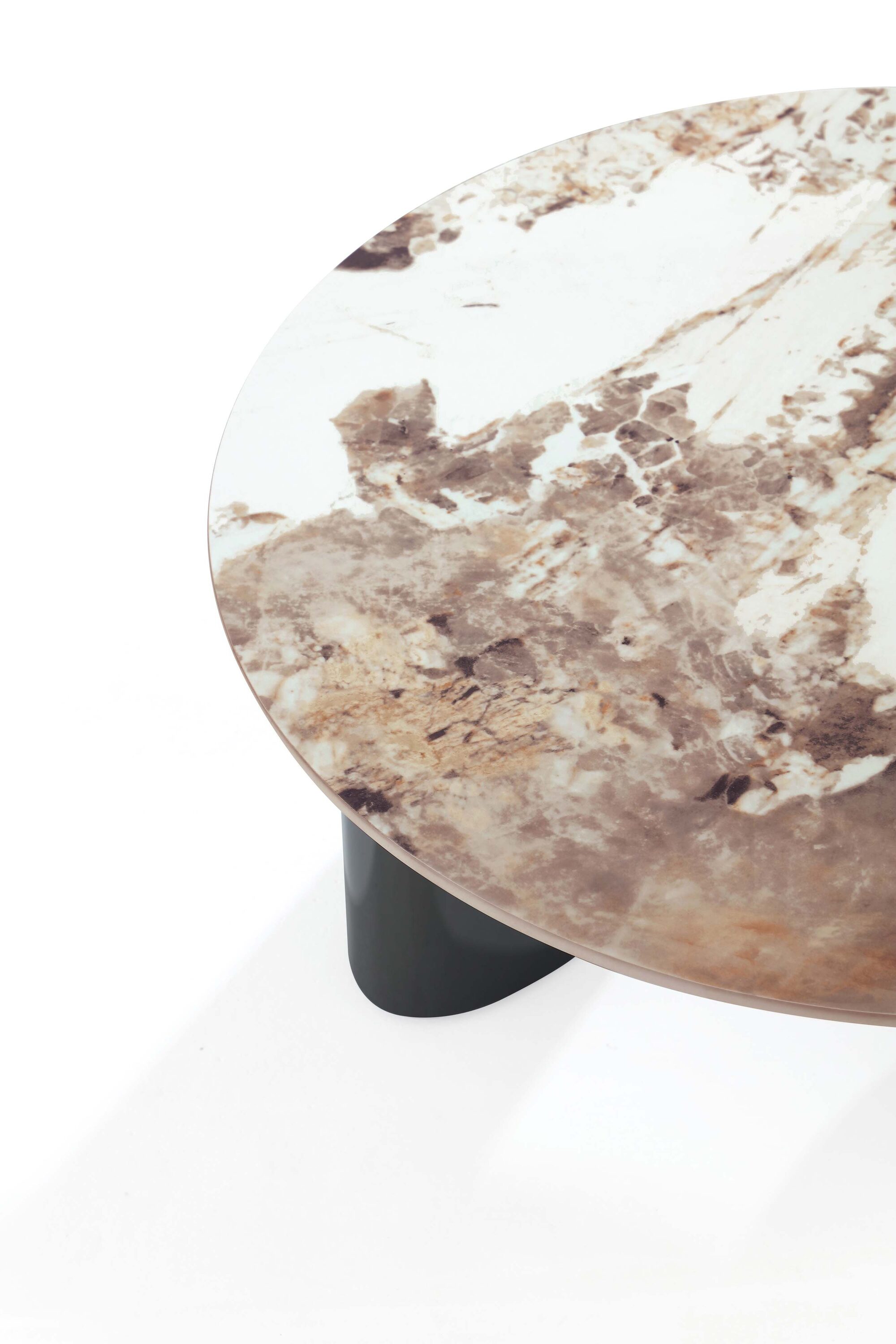 Laurel Round Black Sintered Stone Coffee Table with Stainless Steel Base