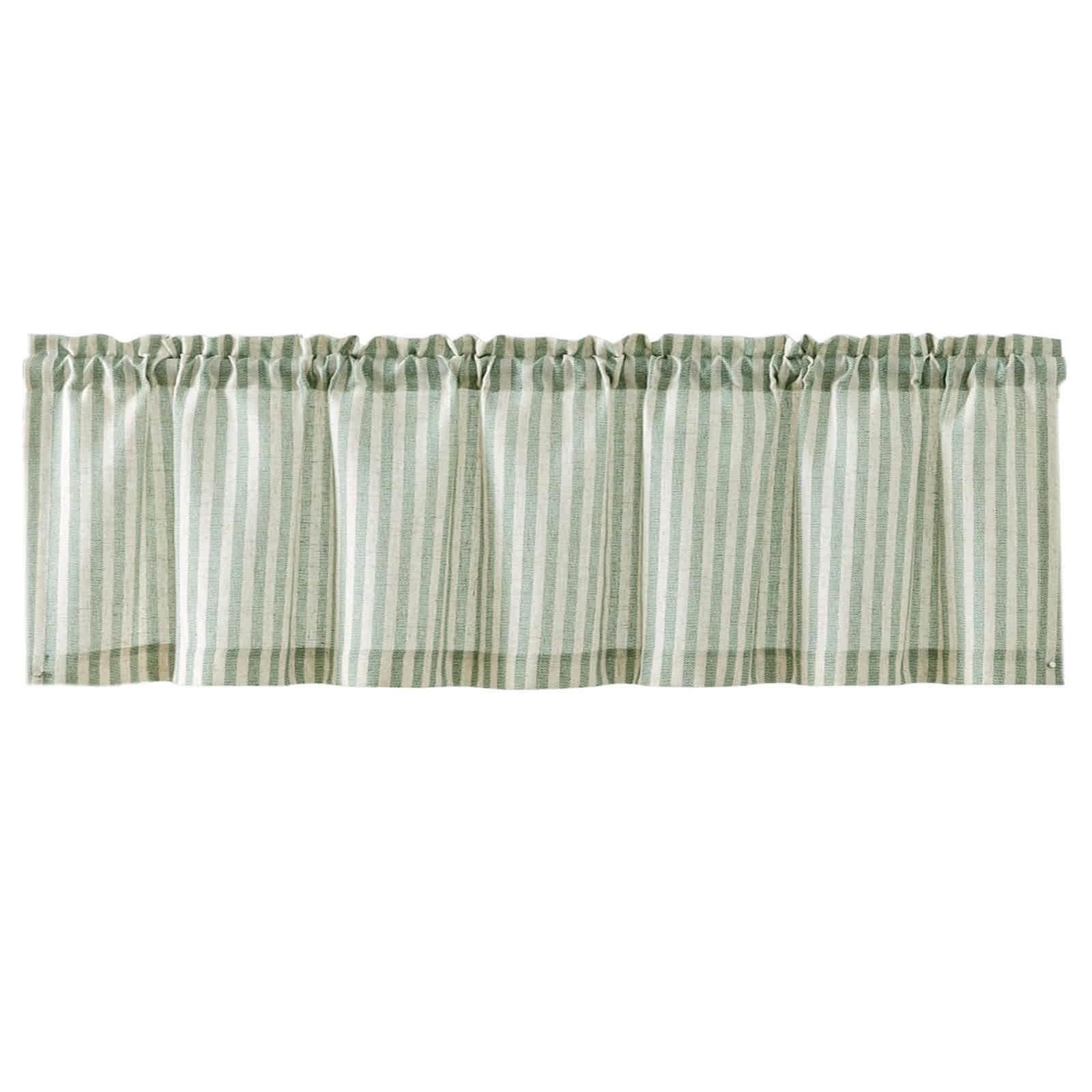 Etokfoks EFT0922E04 Linen Textured Striped Valance Curtain Light Filtering Farmhouse Window Treatment for Kitchen Living Room Sage Green on Beige 1 Panel