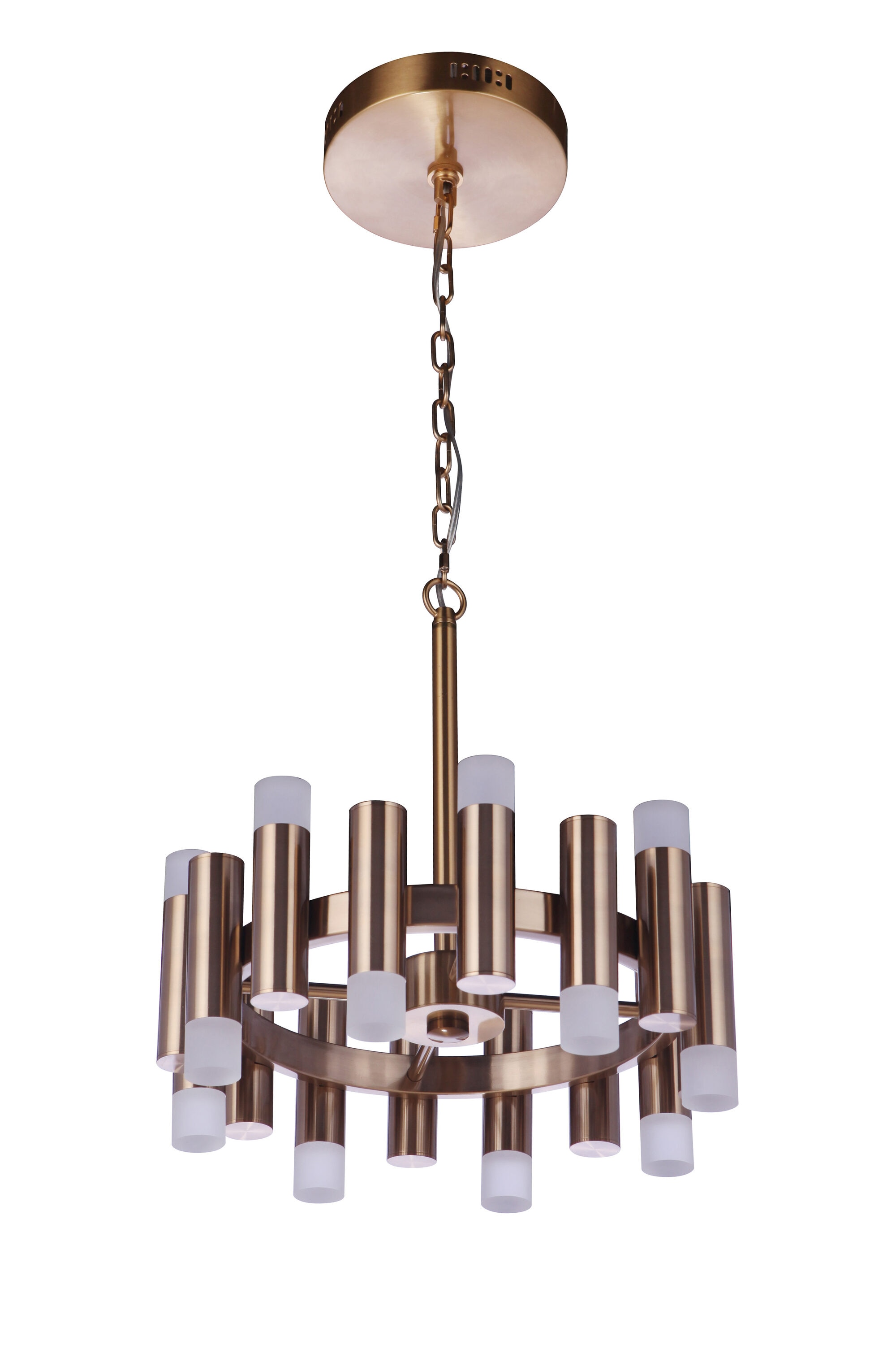 Satin Brass 16-Light LED Chandelier with Frosted Acrylic Shades