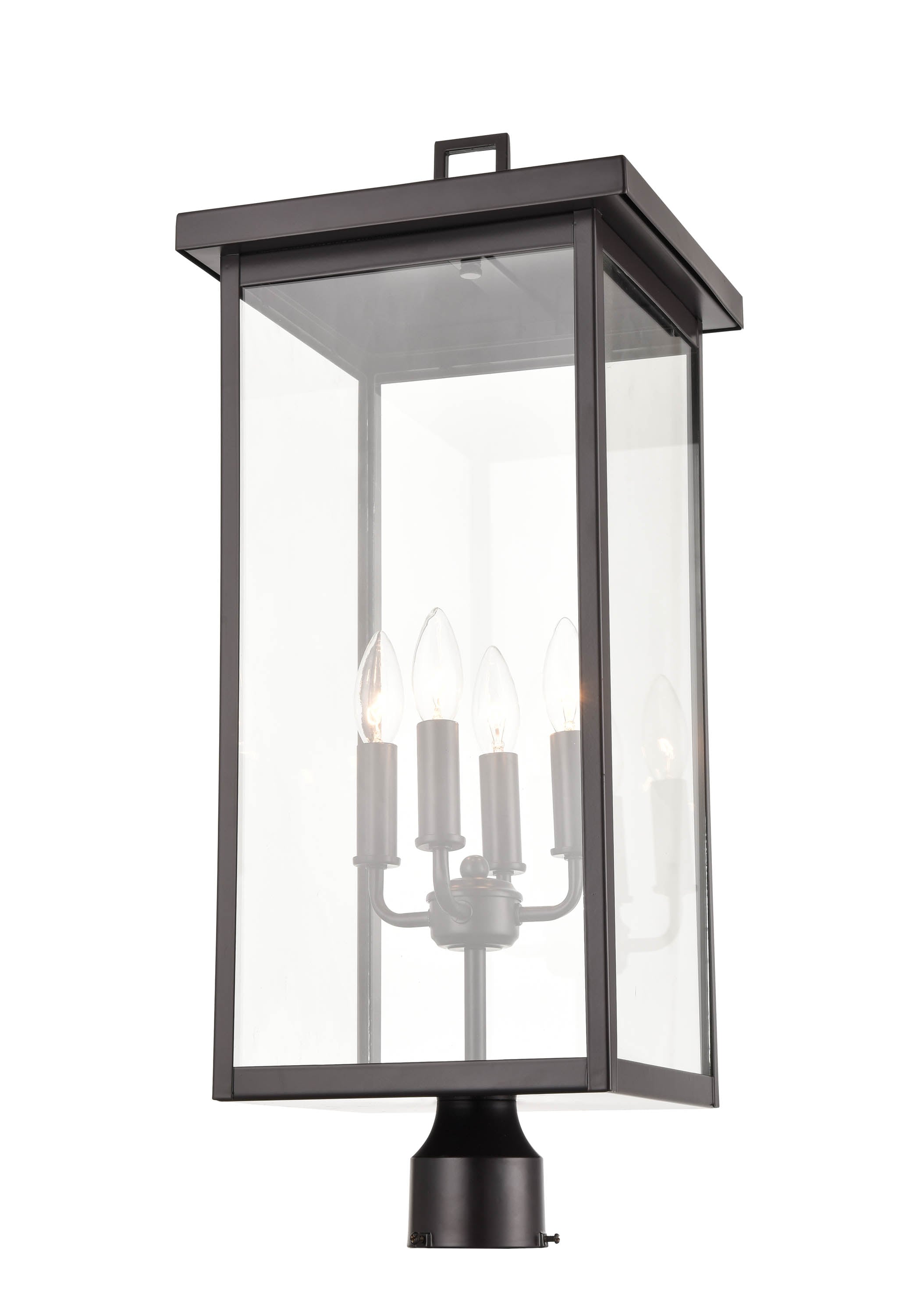 Powder Coat Bronze Outdoor Post Lantern with Clear Glass Panels
