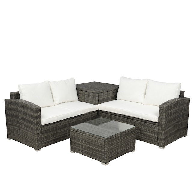 Clihome Outdoor Furniture 4 Piece Wicker Patio Conversation Set With Cushions In The Sets Department At Com - Tangkula 3 Piece Patio Furniture Set Assembly Instructions