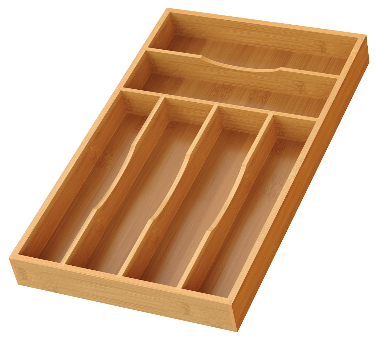 Aoibox  Bamboo Kitchen Drawer Cutlery Organizer Tray with 6 Compartments 13 8 x 6 7 x 1 6 in for Silverware Use