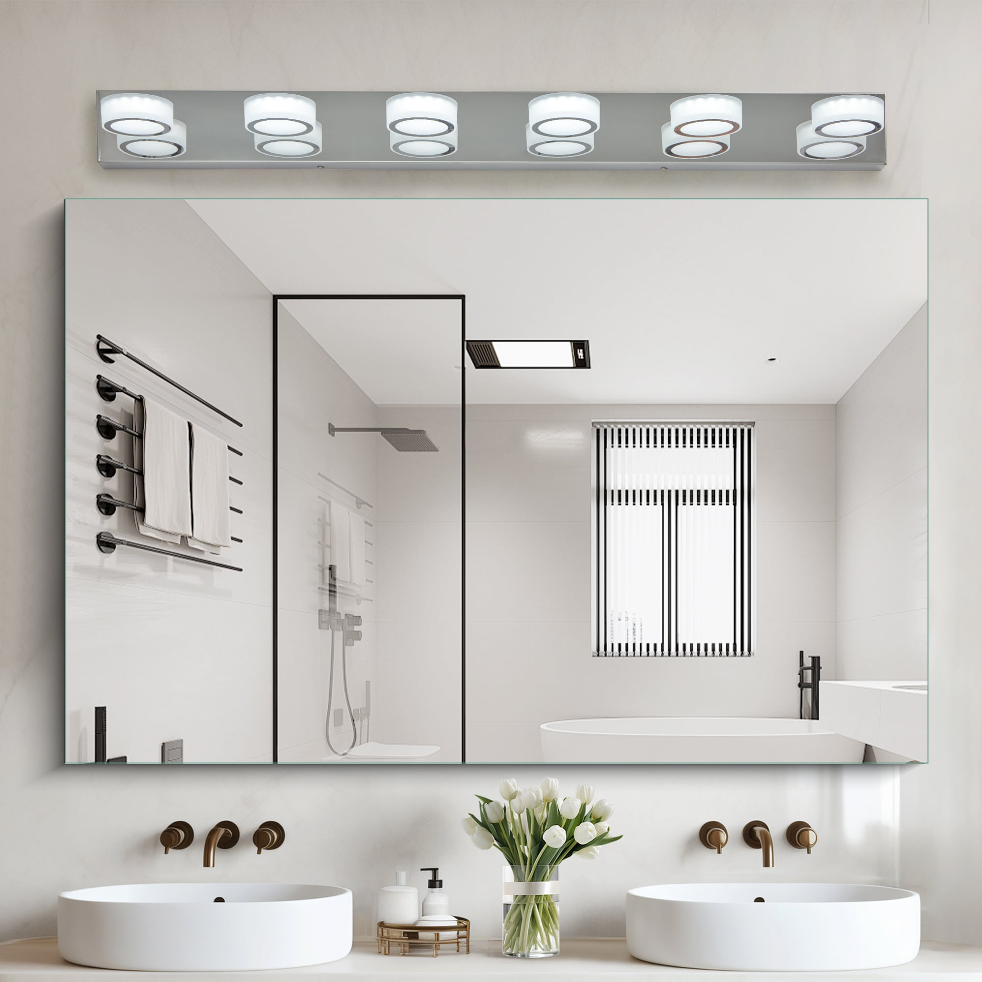 WELLFOR DLG-197020 44.9-in 6 -Light Chrome Integrated LED Modern/contemporary Vanity light