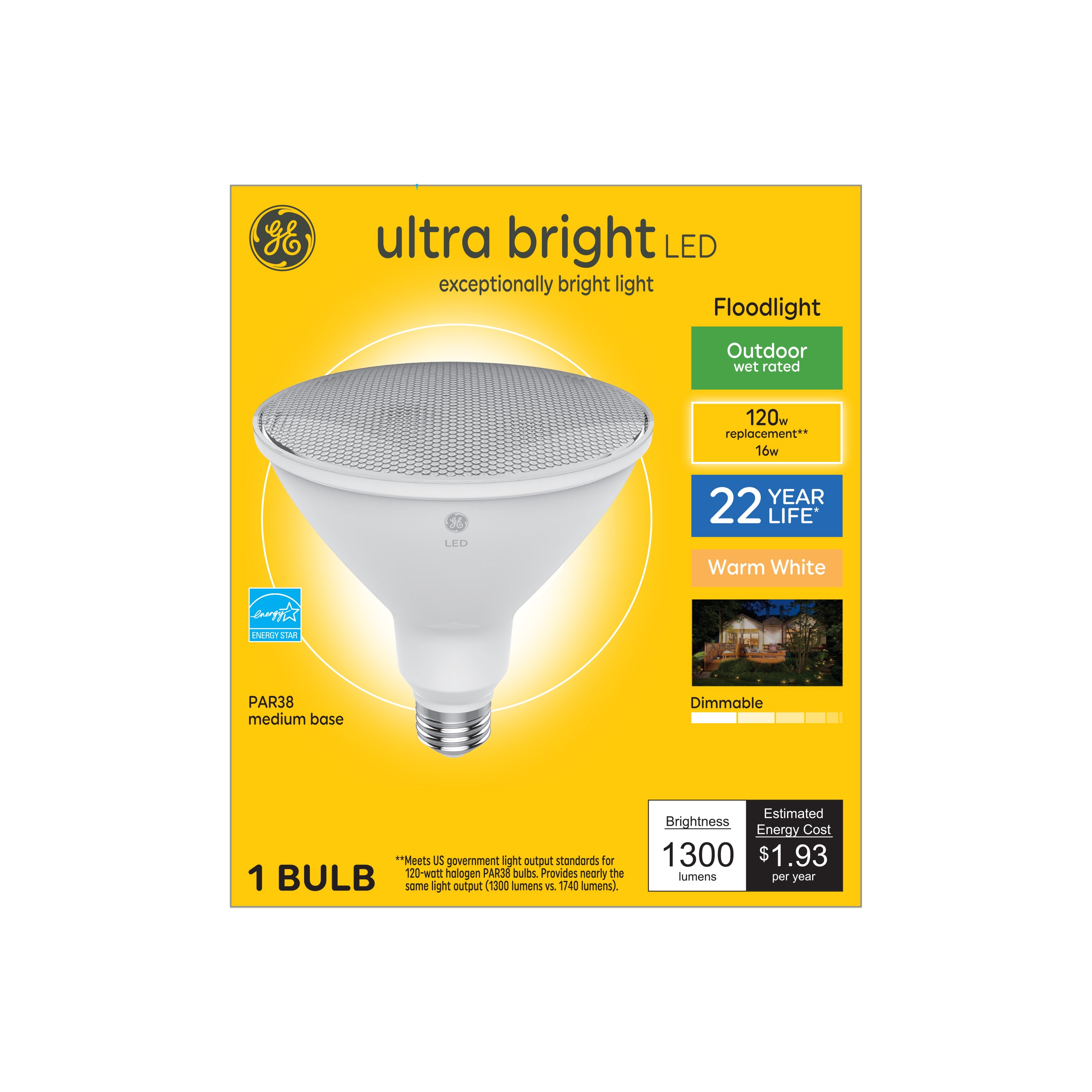 Barry finansiel vedholdende GE Ultra Bright LED 120-Watt EQ LED Par38 Warm White Dimmable Flood Light  Bulb at Lowes.com