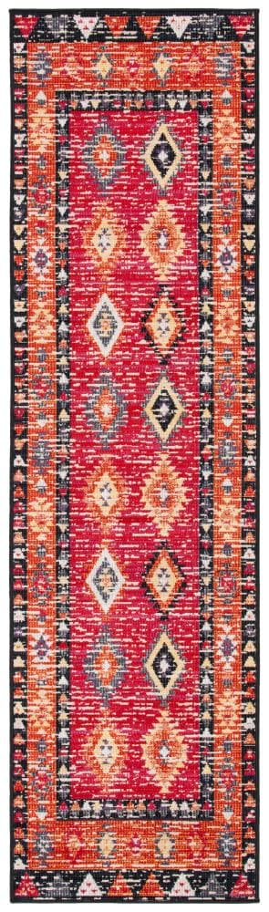 Safavieh MTG201Q-28 Montage 2 x 8 (ft) Loomed Polypropylene Red/Black Rectangular Indoor/Outdoor Distressed/Overdyed Southwestern Runner rug