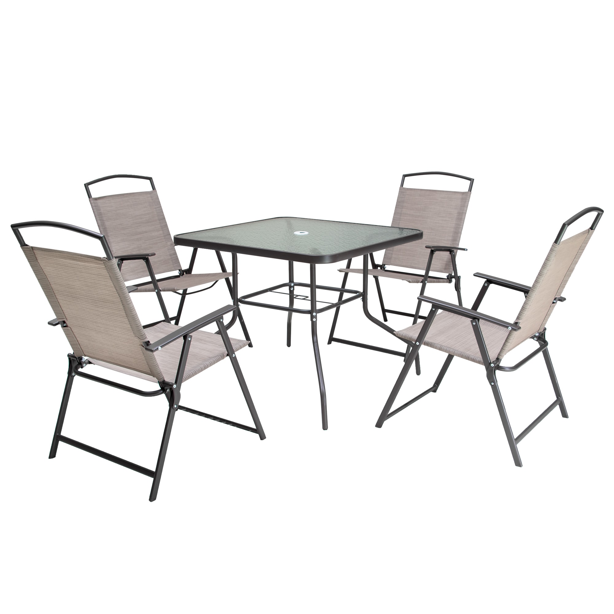 Crestlive Products CL-DC001BEI 5pc Patio Table and Folding Chairs Set 5 -Piece Patio Conversation Set with Off-white