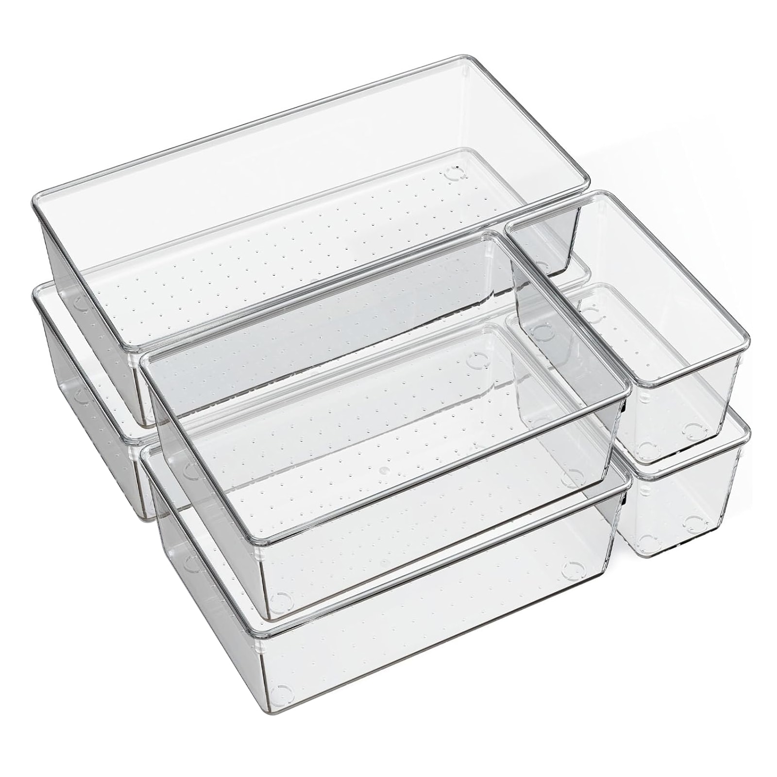 Aoibox  6 Pack Large Clear Plastic Drawer Organizer Trays Kitchen Bathroom Desk Storage Dividers Non-Slip Bins