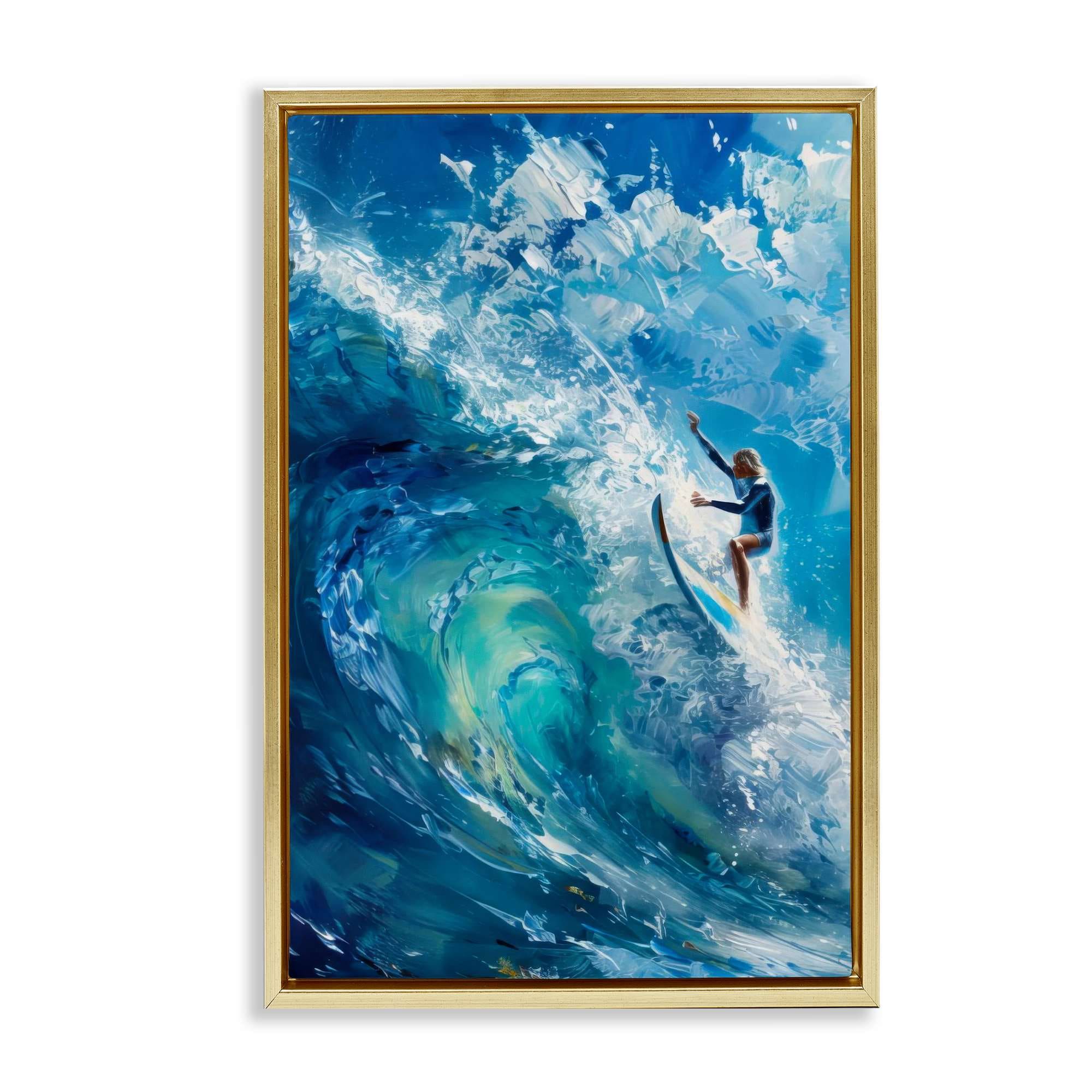 Stupell Industries BT-717-FFG-16X24 Soul Surfer on Tidal Wave Gold Framed Floater Canvas Wall Art By LSR Design Studio 17 x 25
